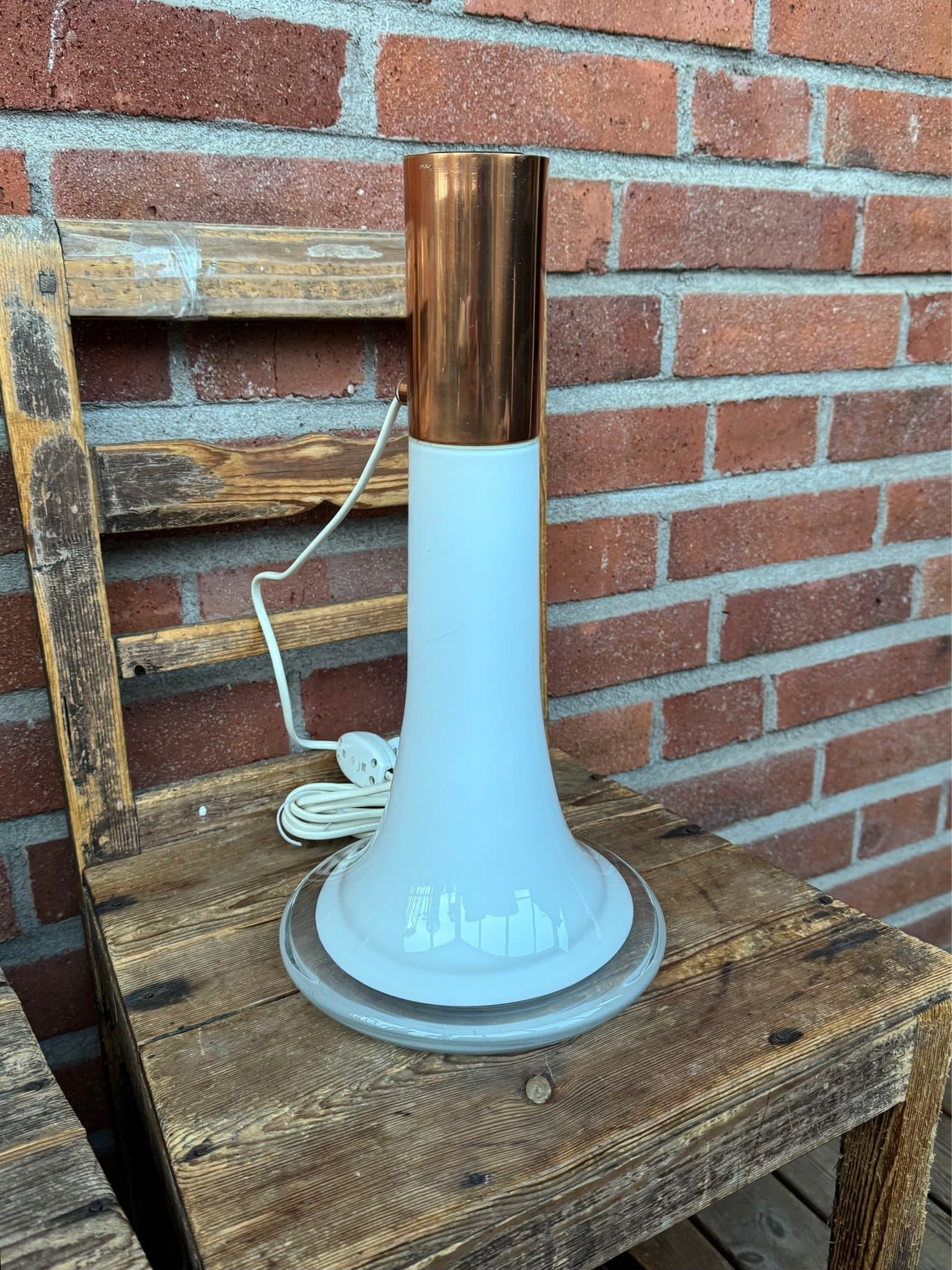 Vintage Lisa Johansson-Pape Orno Bordslampa Lampa 60-tal Vitt Glas Koppar