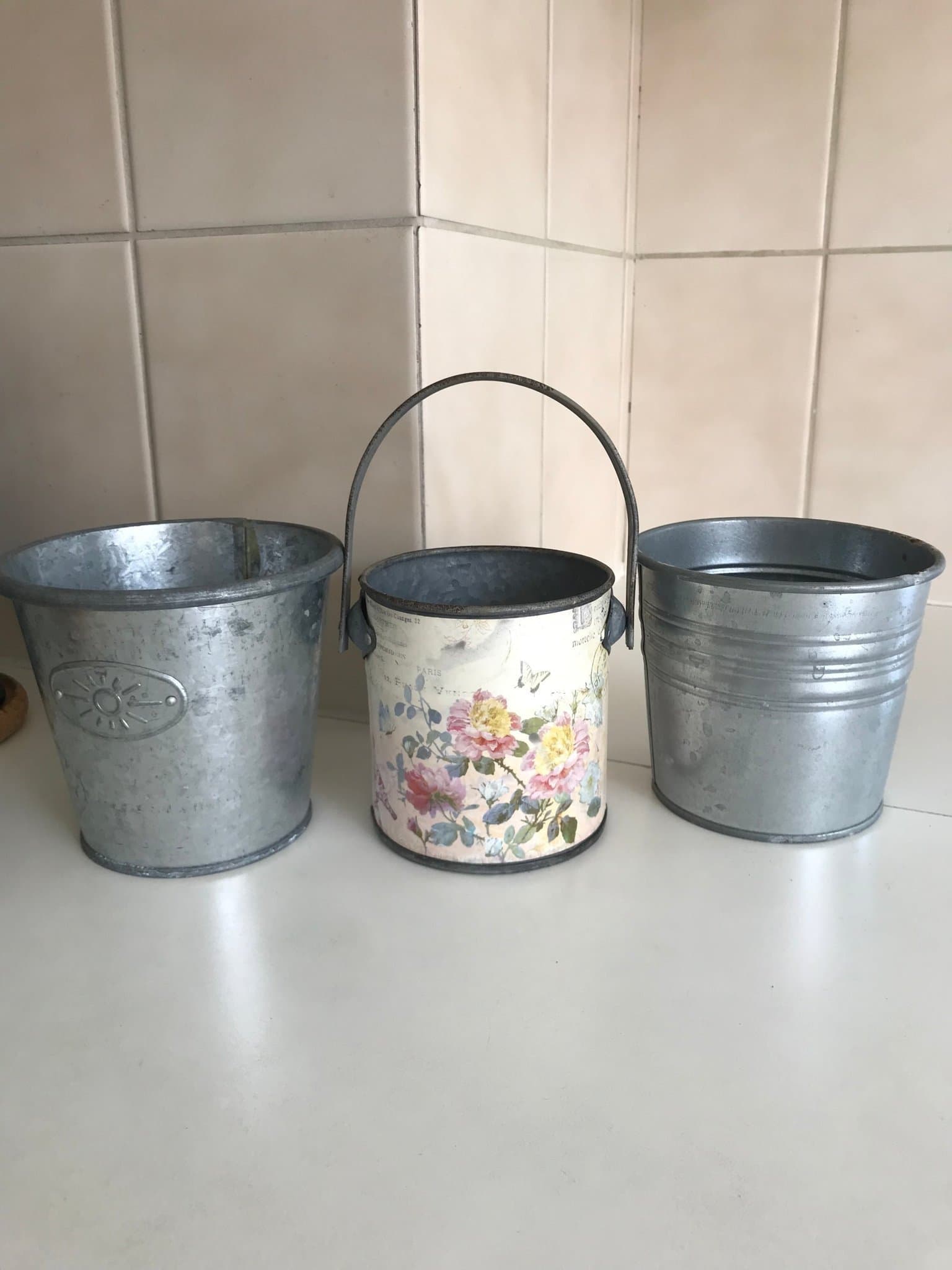 Zink plåt krukor 3 stycken