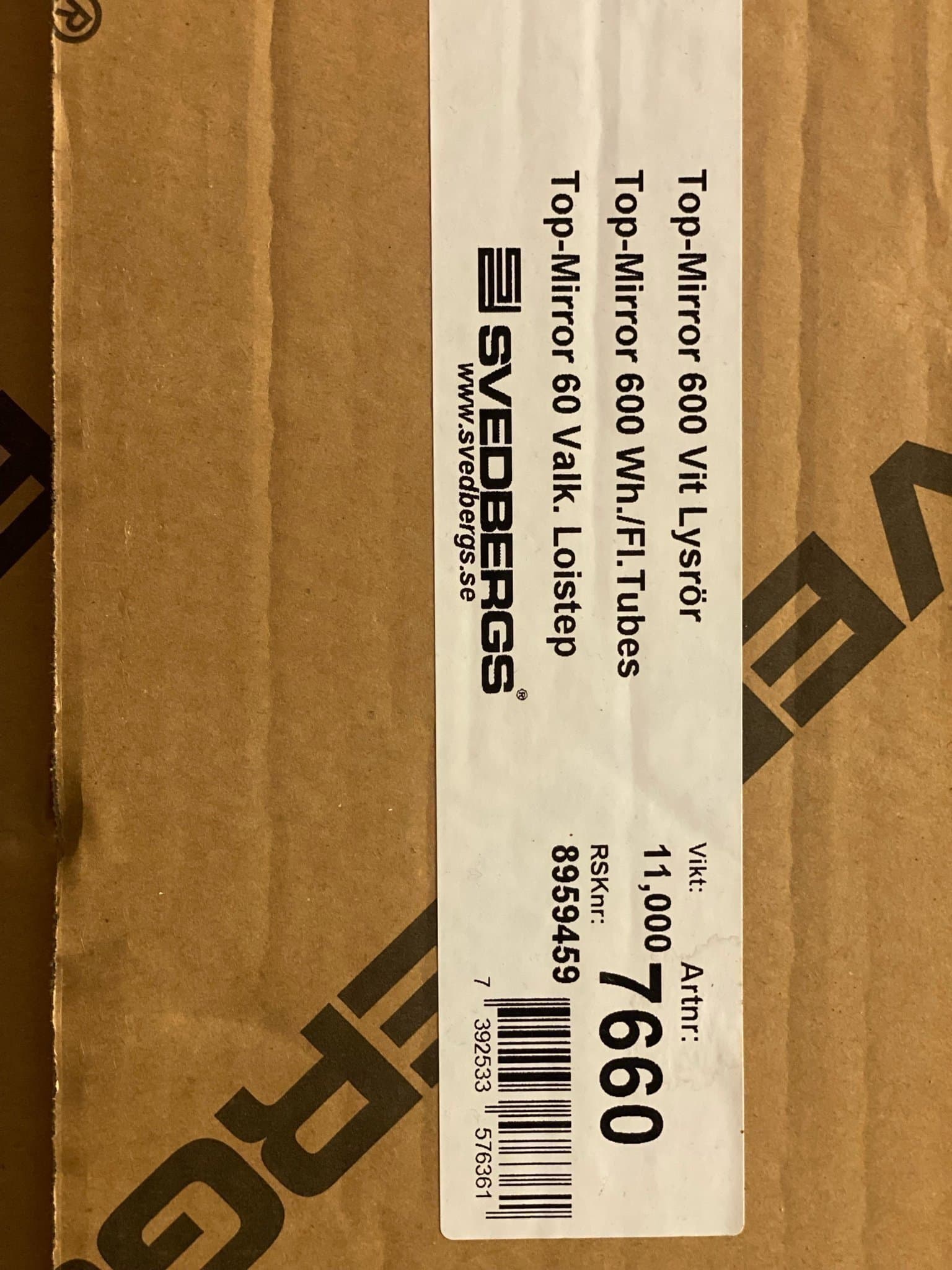 Badrumsspegel Svedbergs Top-Mirror 600 Vit Lysrör