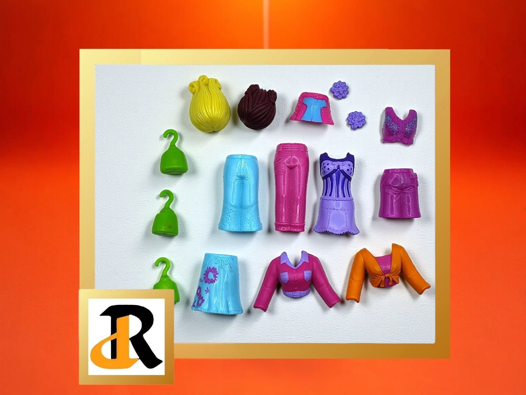 Vintage Polly Pocket magnetiska kläder, hår och tillbehör