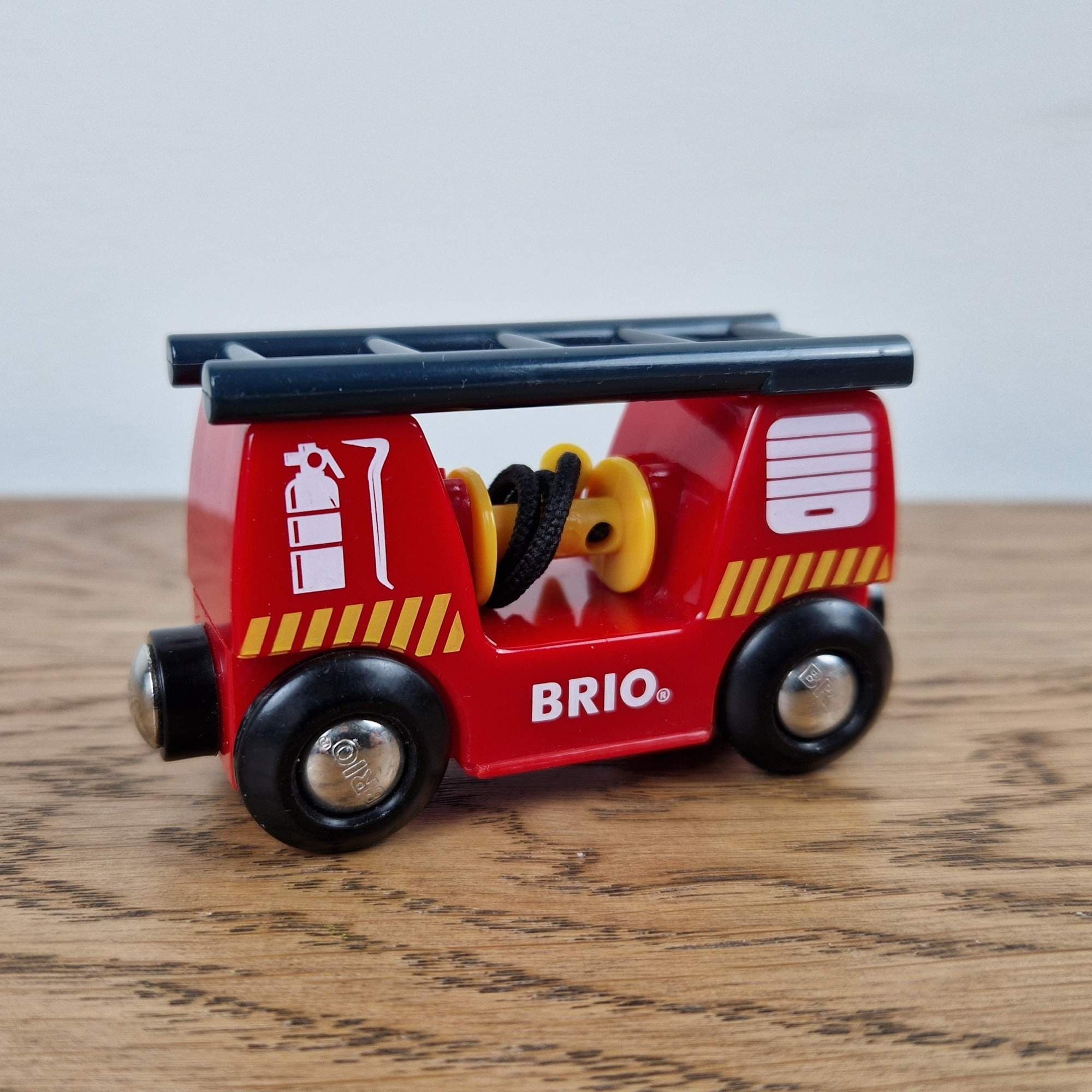 BRIO Wooden Fire Truck Train Car Ladder Red Railway