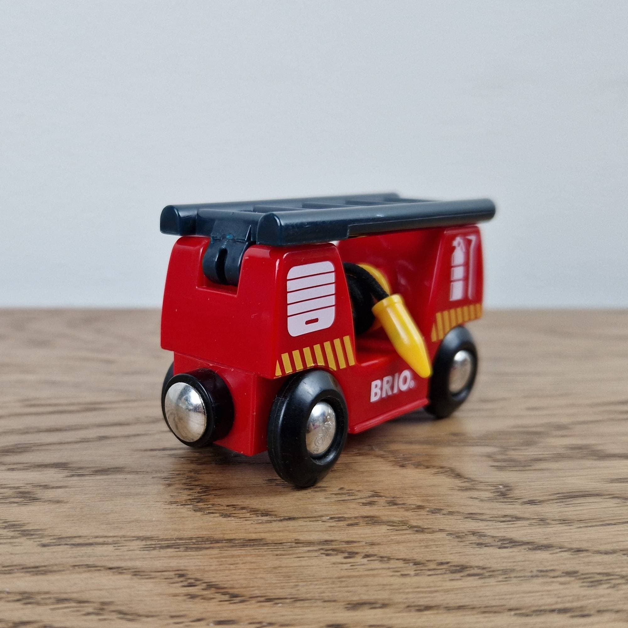BRIO Wooden Fire Truck Train Car Ladder Red Railway