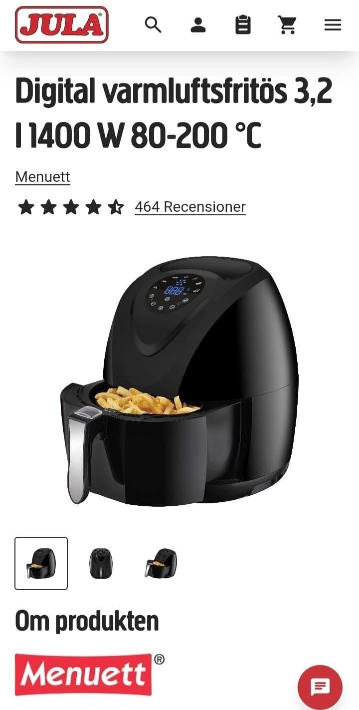 Airfryer, Digital varmluftsfritös 3,2 l Menuett smidig