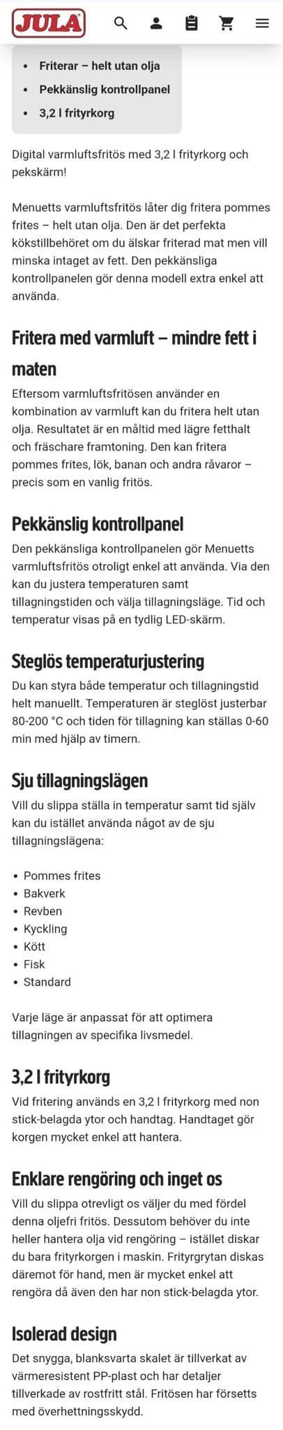 Airfryer, Digital varmluftsfritös 3,2 l Menuett smidig