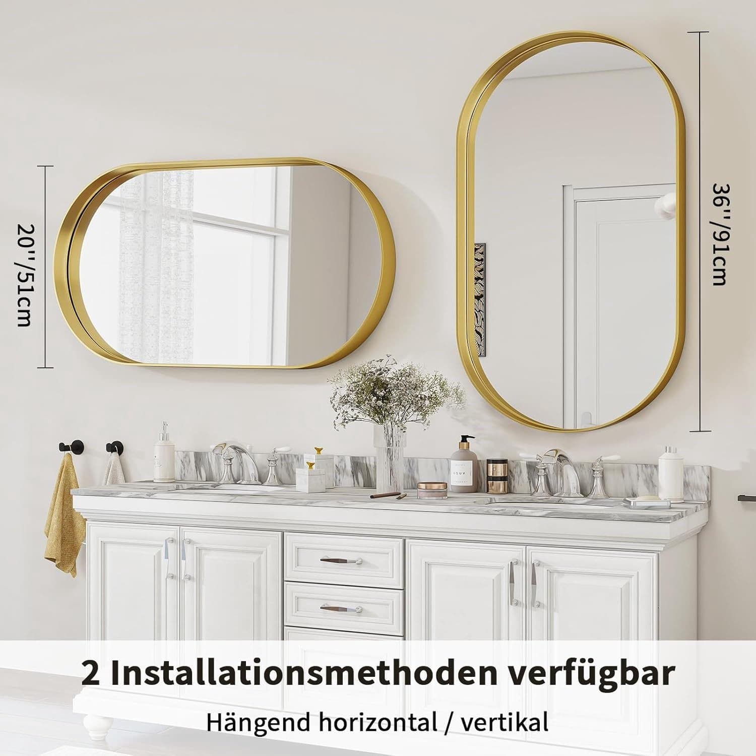 NY Oval djup ram väggspegel med metallram • 91 x 51 cm • Guld • SV