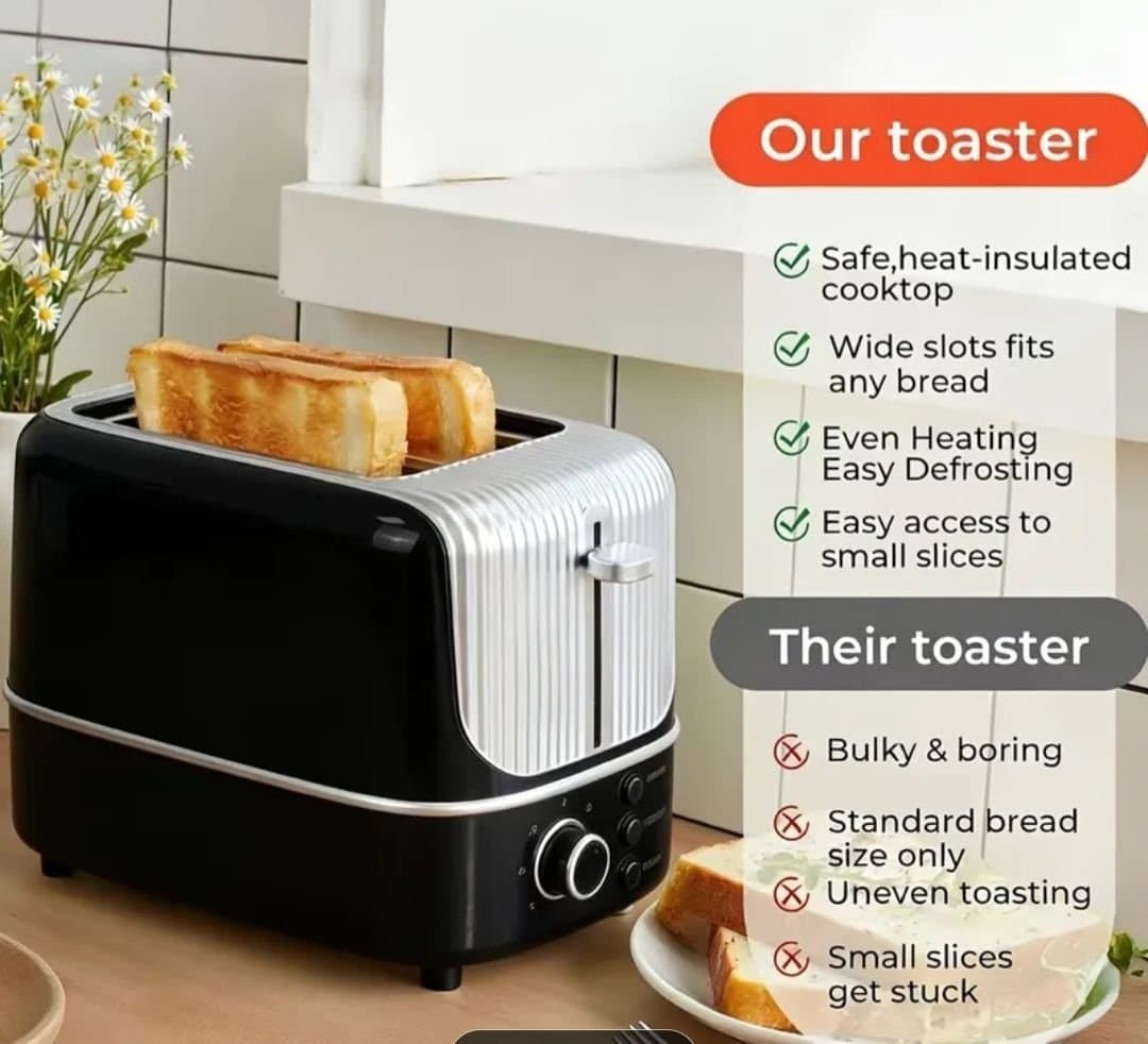 Brödrost med 2 skivor och 7 inställningar