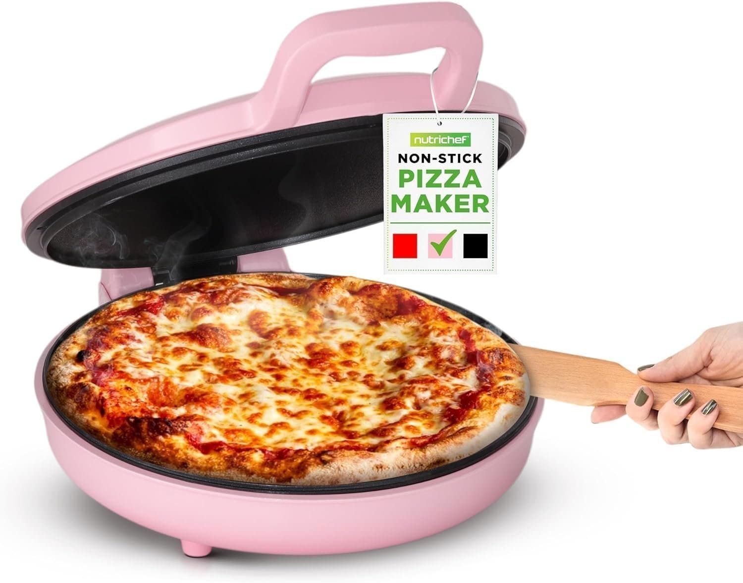 Ny! Pizzaugn | Elektrisk 1500W | Kallhandtag | Temperaturområde 80-200°C | Rosa