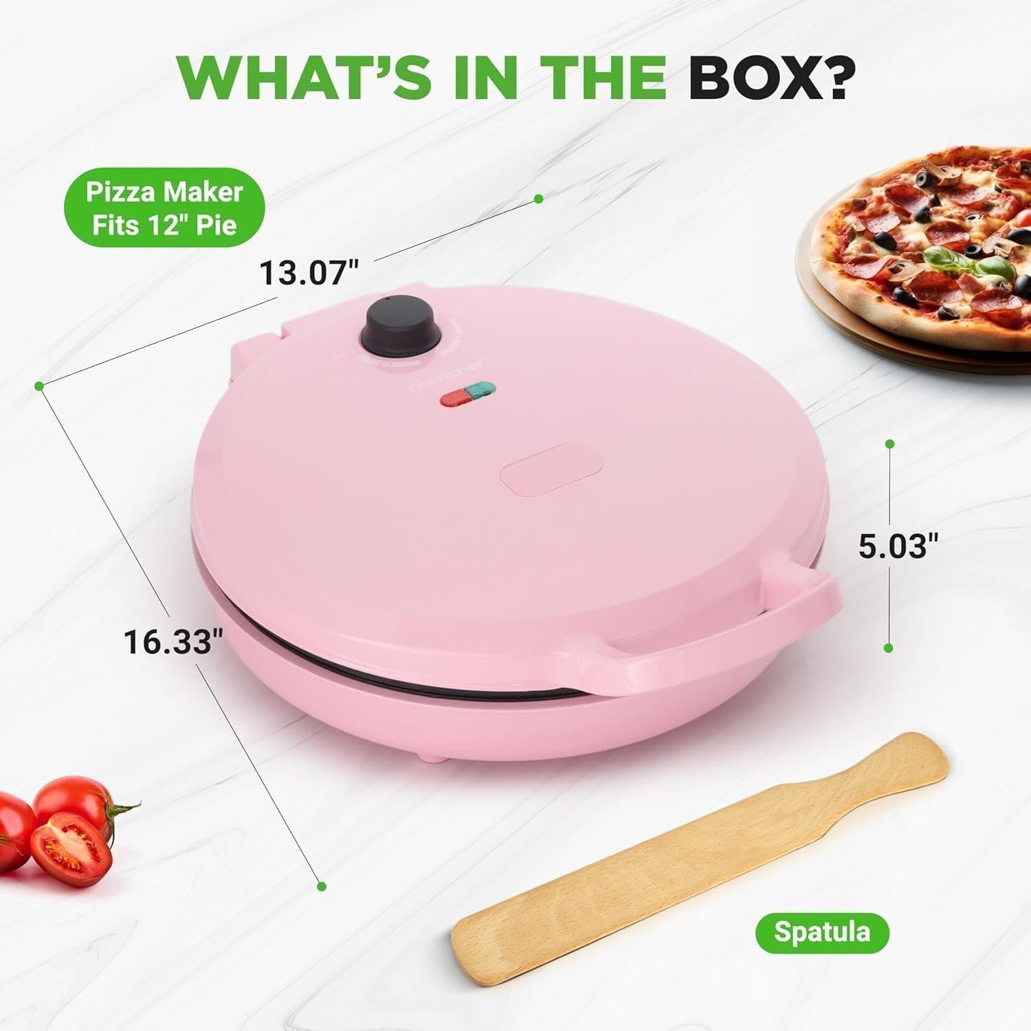 Ny! Pizzaugn | Elektrisk 1500W | Kallhandtag | Temperaturområde 80-200°C | Rosa