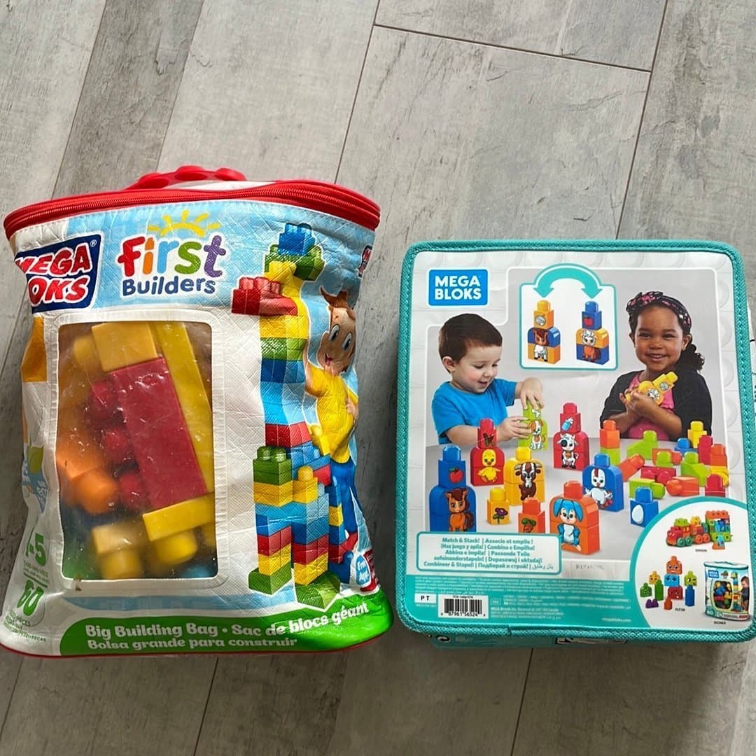 Barnleksaker: mega bloks, mega bloks Djur, bokstavs klossar, bokstavs pärlor