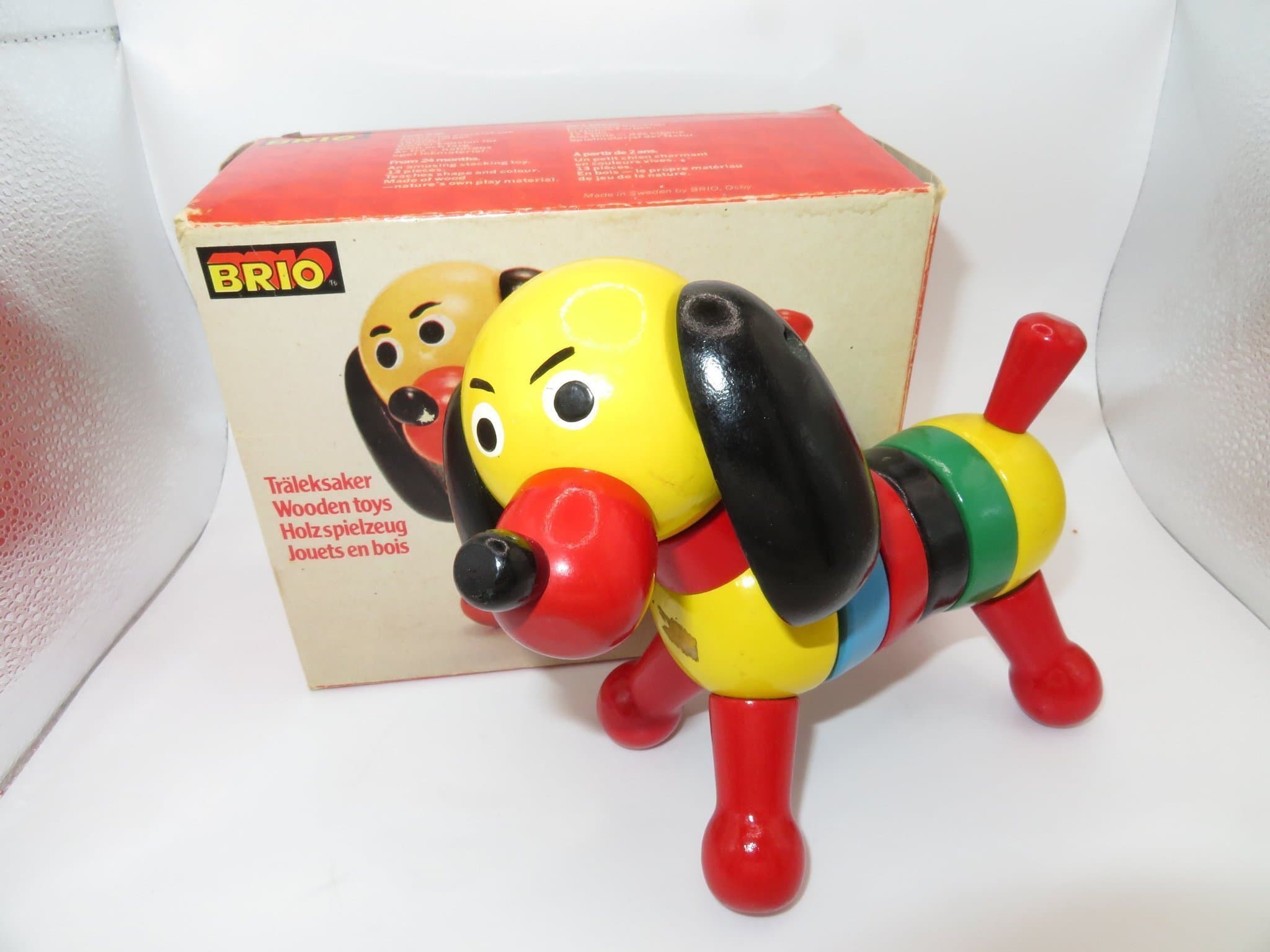 BRIO "Puck" Hund med Kasse, 1964, (31727)