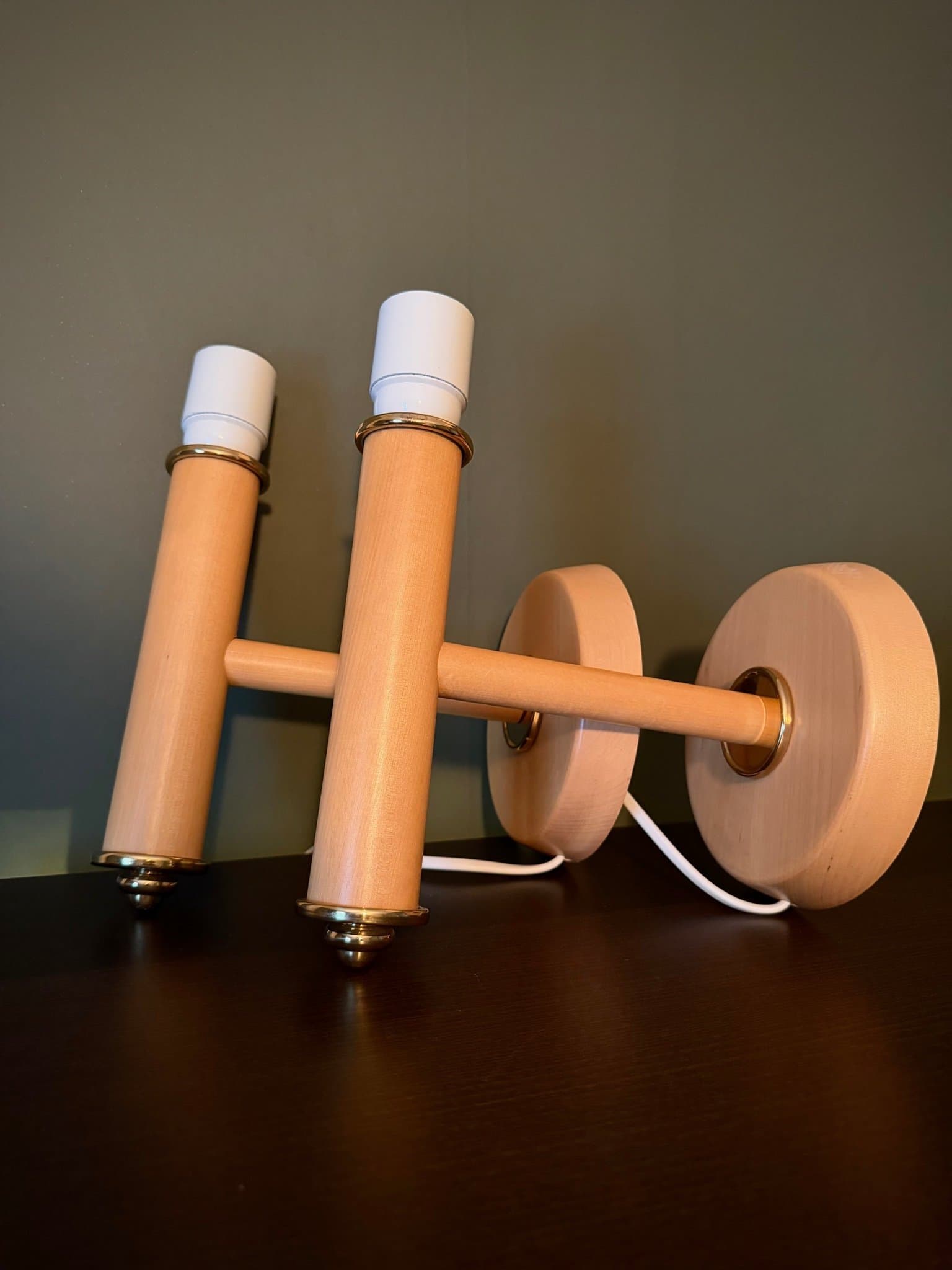 VÄGGLAMPETTER PARET - FURU - MÄSSING - 80/90-TAL - RETRO - VINTAGE