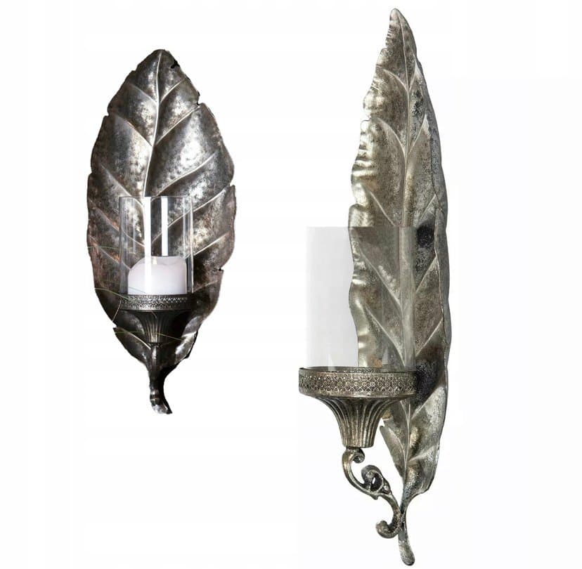 Ljusstake Ljushållare Vägg Löv Antik Silver 20x11x49cm A lot Decoration