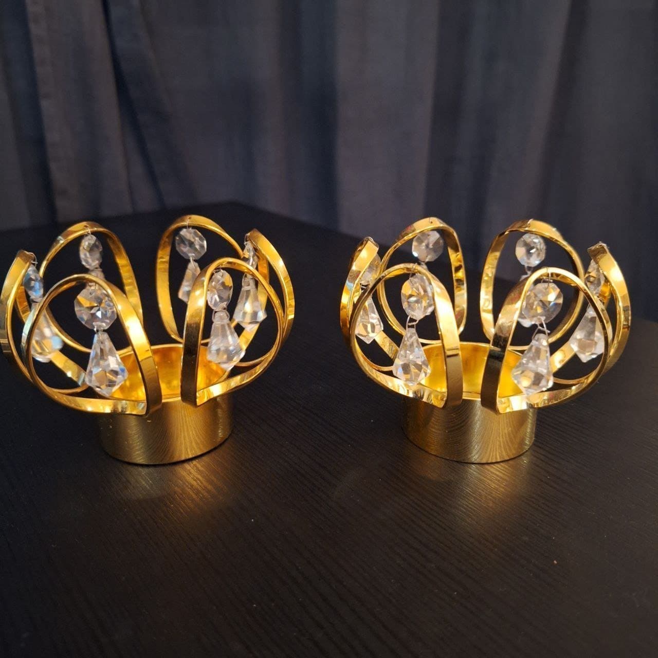 Ljusstake i Guld med Kristaller 2 st