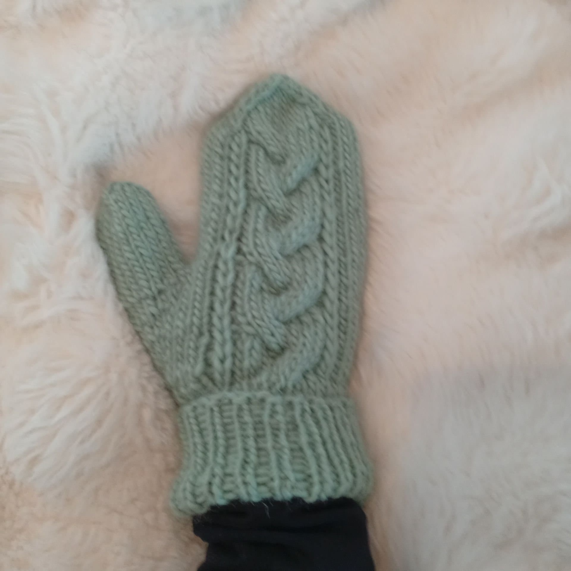 Handstickade vantar med flätmönster