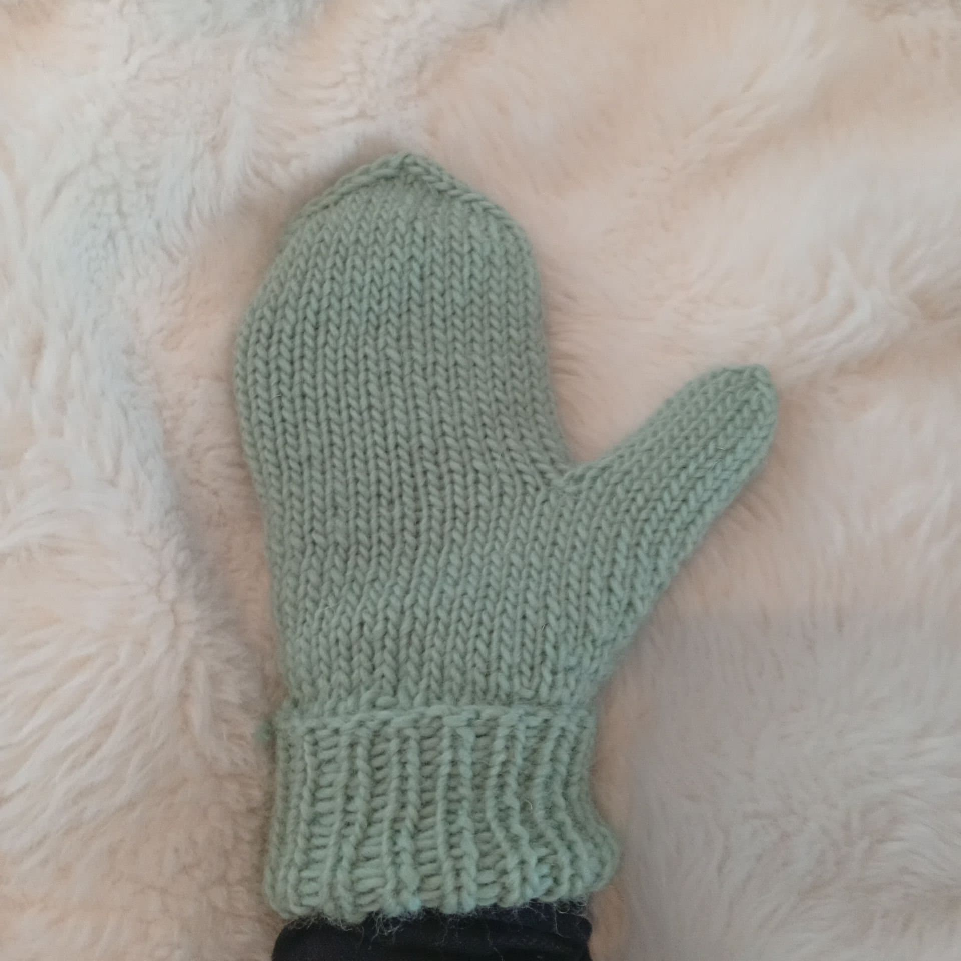 Handstickade vantar med flätmönster