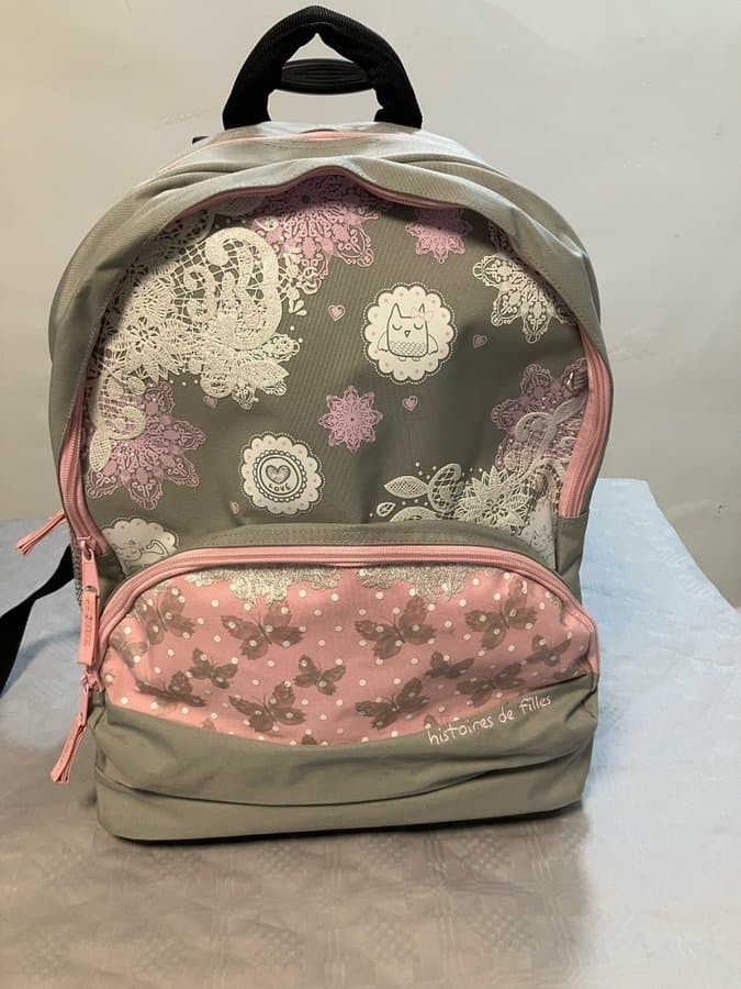 Grå/rosa Barn Ryggsäck / Drag resväska