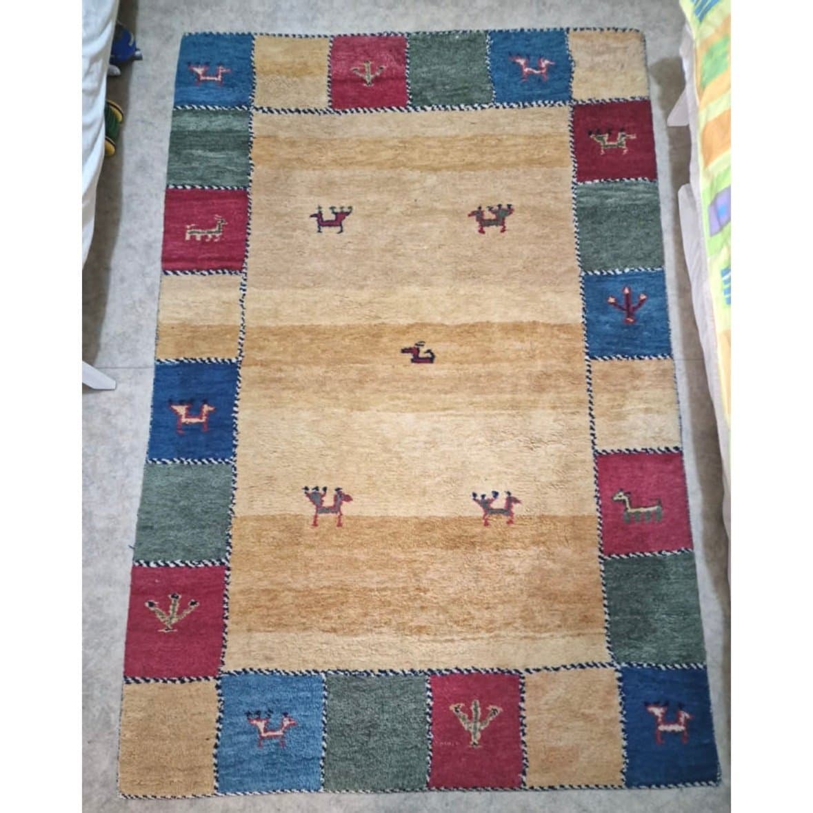 Handknuten Gabbeh matta i ull, orientalisk ullmatta handarbete 198x134 cm