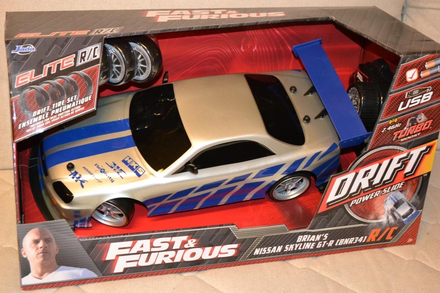 Brians Nissan Skyline R34 GTR Fast Furious Radiostyrd RC 1:10 JADA Drift 41cm Ny
