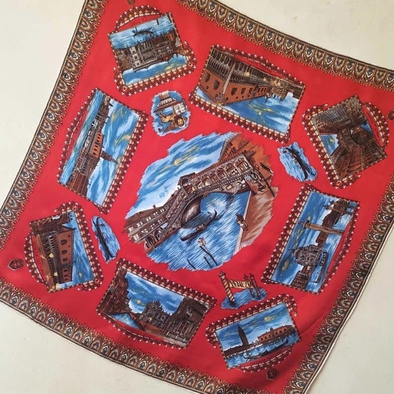 Vintage 1970s Venice Souvenir Scarf – Tourist Travel Gift from Italy