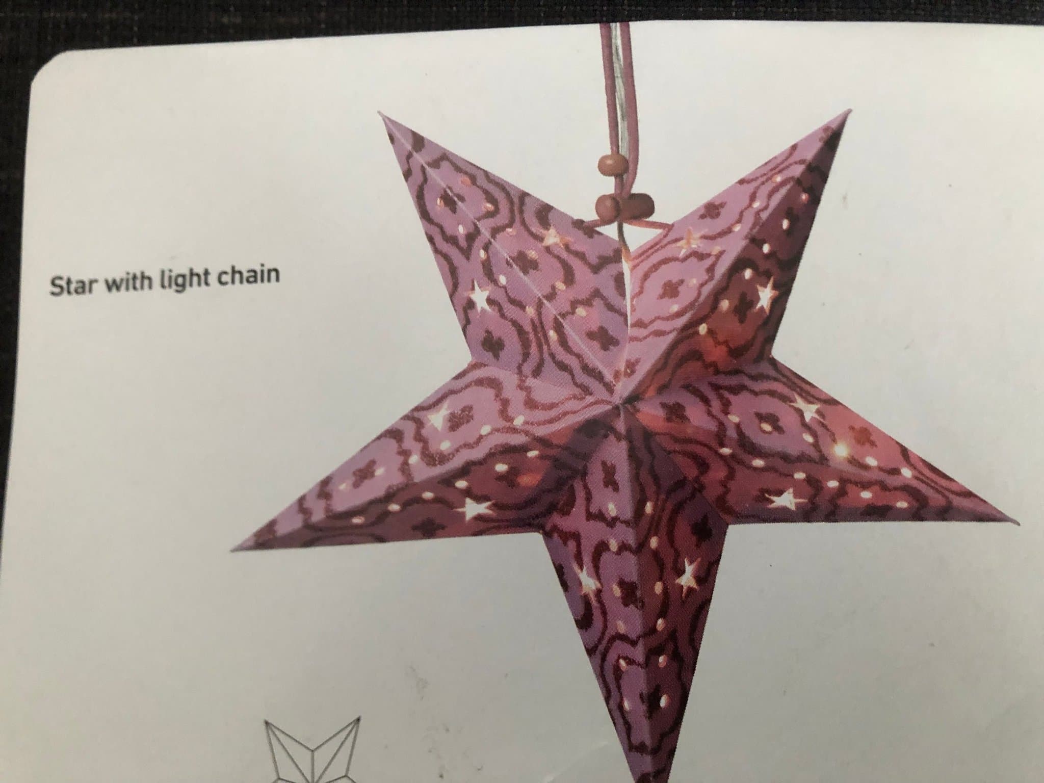 Stjärna i papper , batteri driven ljusslinga, 10 varmvita ljus lampor