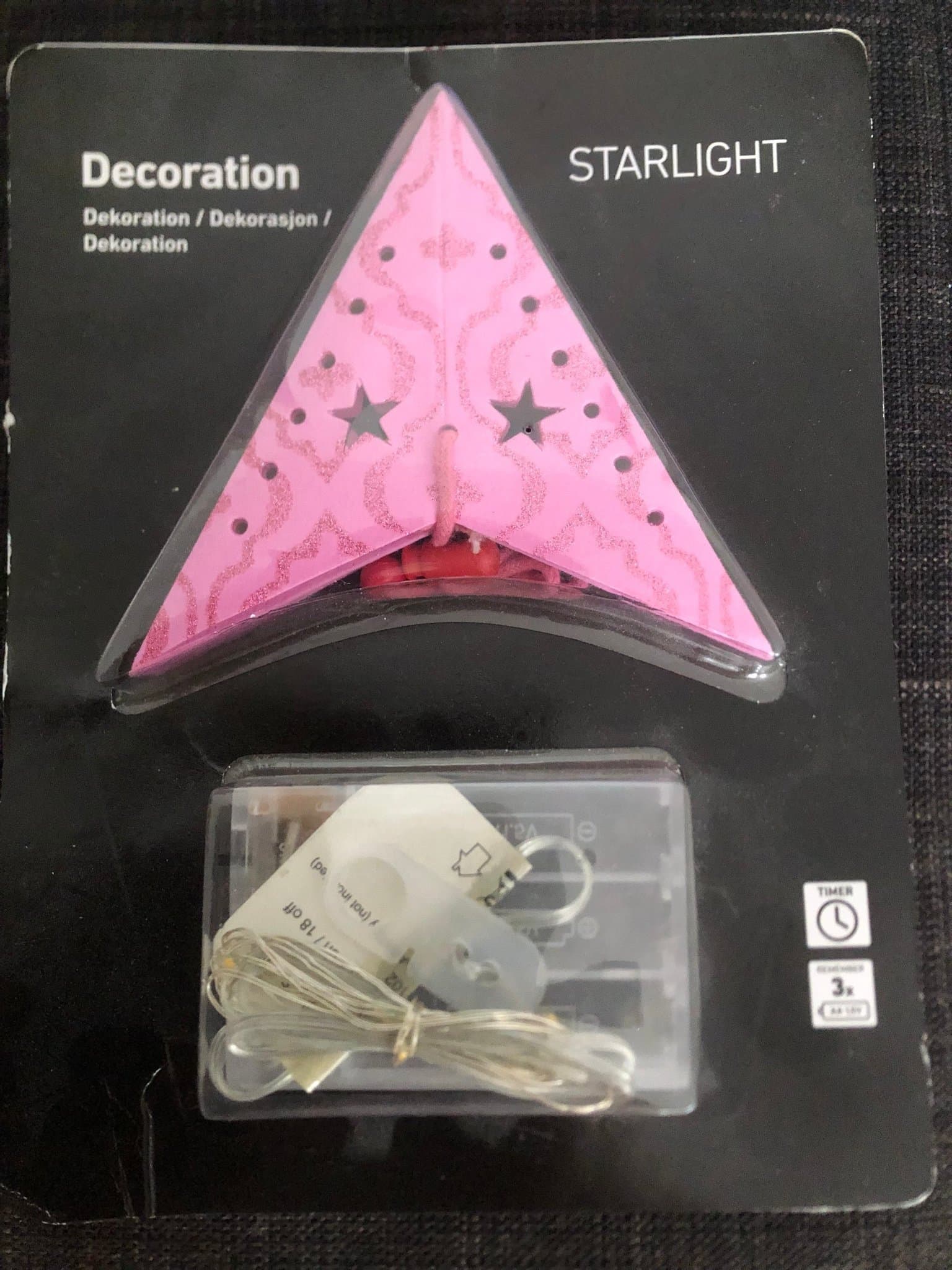 Stjärna i papper , batteri driven ljusslinga, 10 varmvita ljus lampor