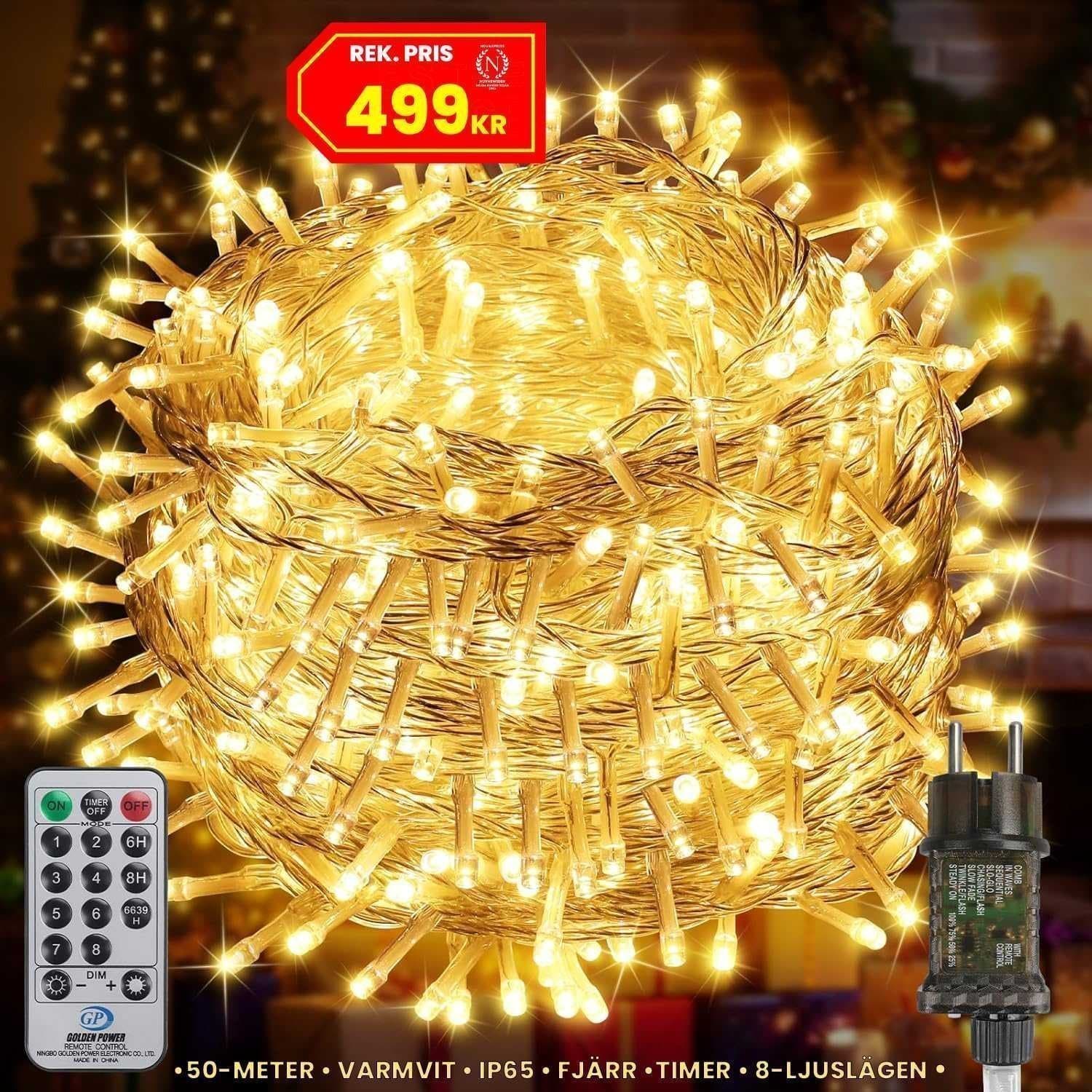 NY 50 meters LED Ljusslinga för utomhusbruk • Varmvit • IP65 • Fjärr • SV-L/C