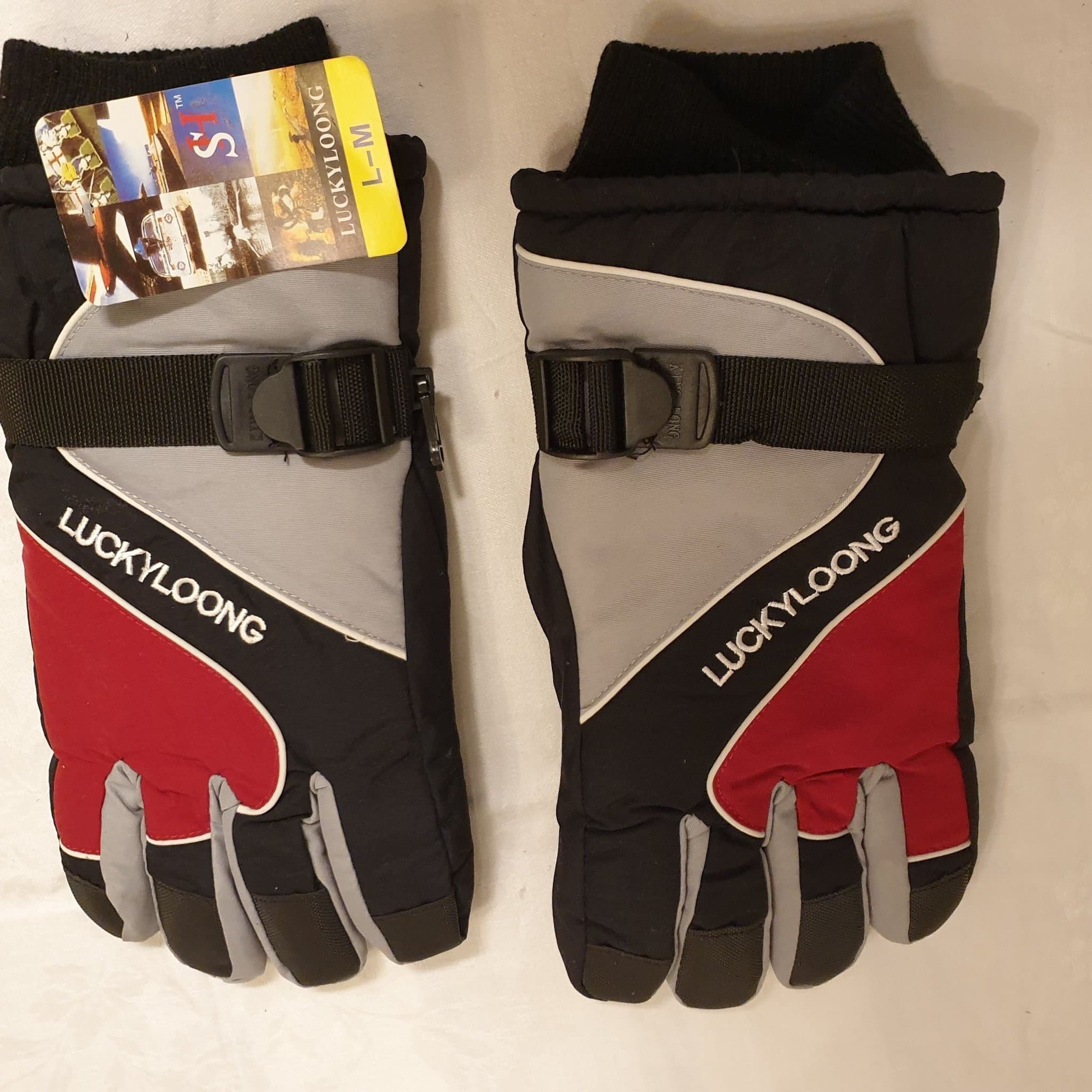 Nya LuckyLoong svarta, gråa och röda vantar, storlek L-M