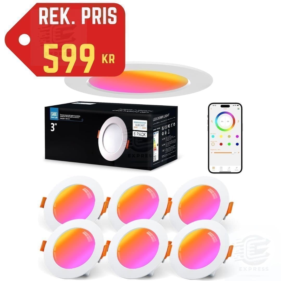 NYTT 6-pack dimbara LED-spotlights IP44 •RGB & Varmvitt •Alexa / Bluetooth / App