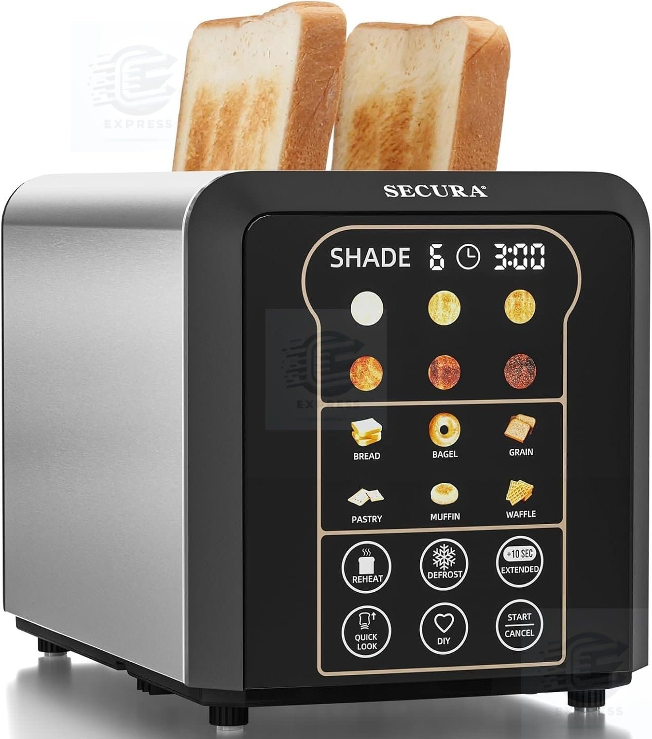 NY Secura Premium Brödrost 2 Slice • Touchkontroll • Bröd, Bagel, Waffle & Mer