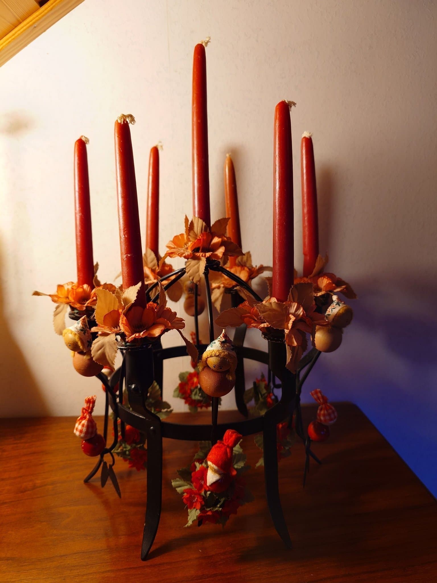 Toarpskrona ljuskrona smide Kandelaber Ljus ljusstake sjuarmad ullsax kraftig