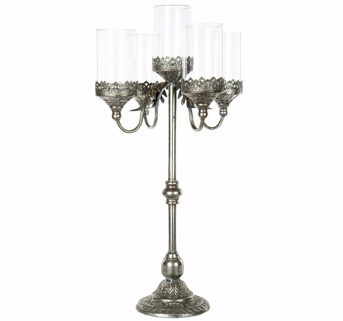 Kandelaber till blockljus 72,5cm Antiksilver Romantisk Ljusstake 5-armad