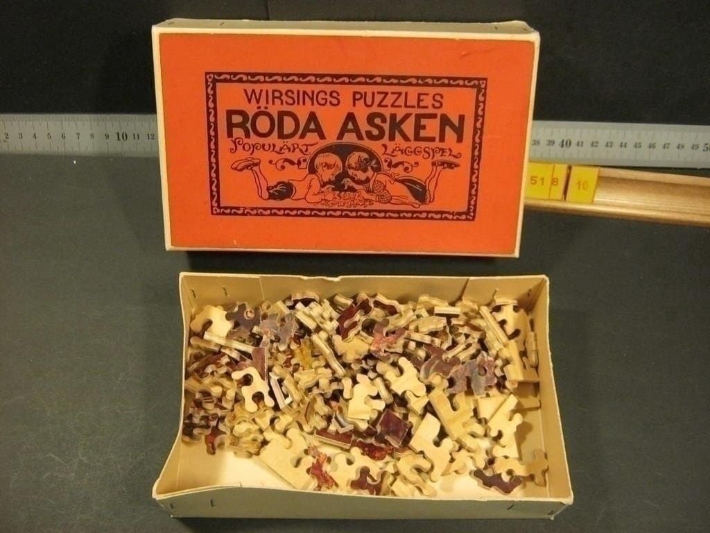 Wirsings Röda Asken, gammalt trä-pussel, 175 b, Jaktsällskapet, Mycket Fint skic