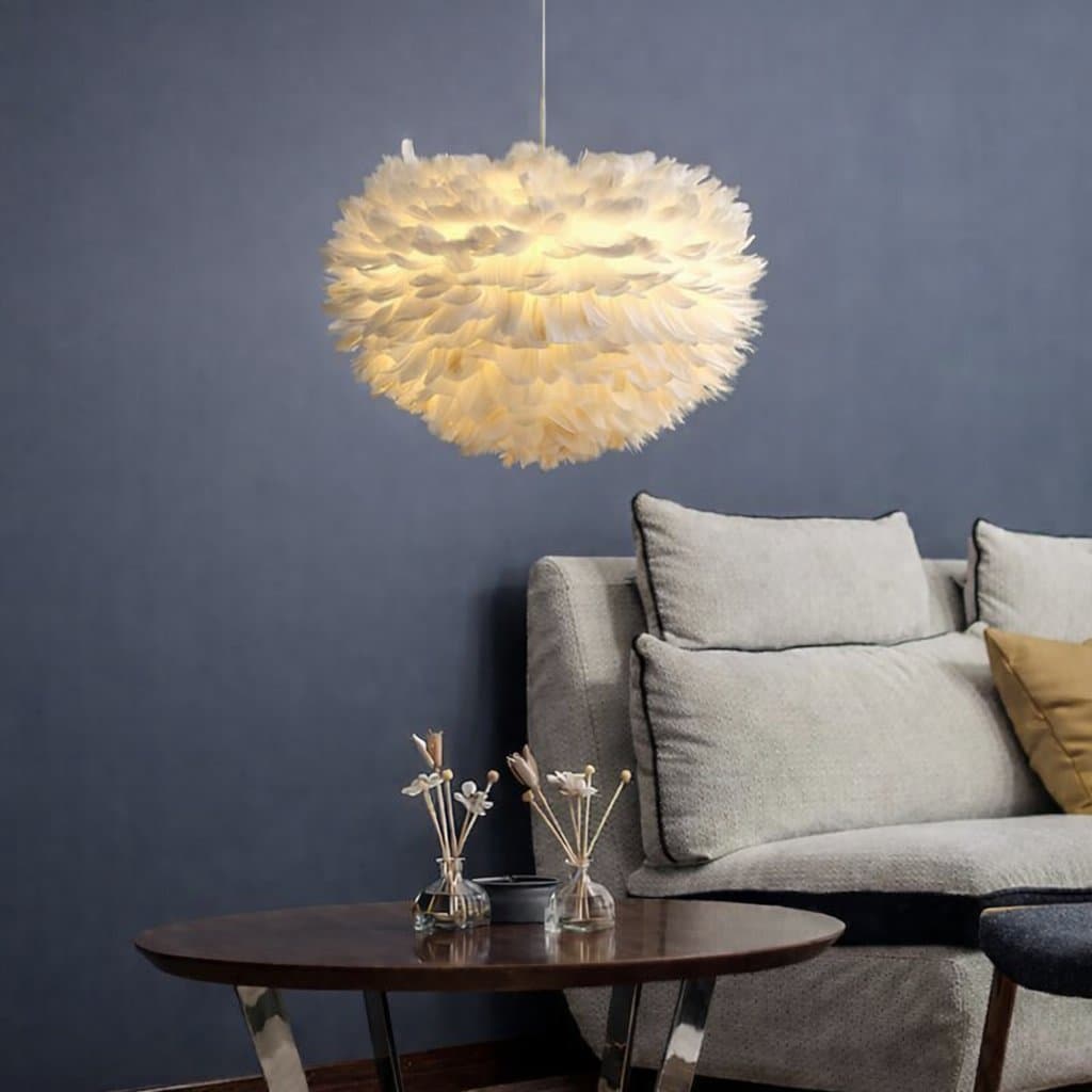 Lufira pendellampa Ø40 cm – Äkta fjädrar – Elegant taklampa