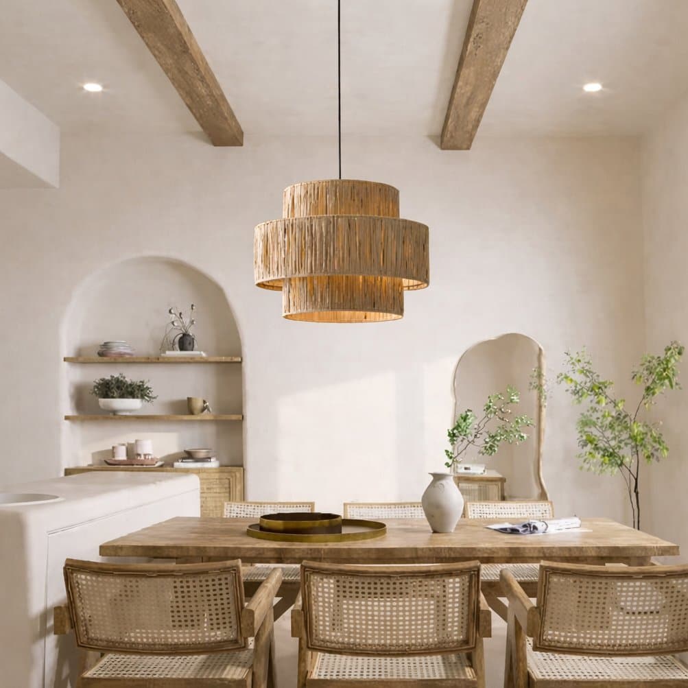 Samoa pendellampa Ø40 – Naturlig raffialampa