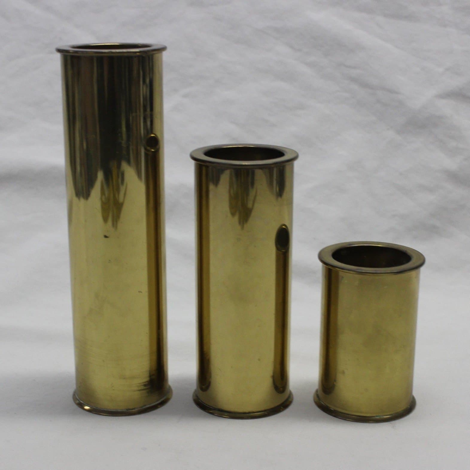 3 Cylindriska Ljusstake Ljushållare Höjd 18, 13, 8 cm Typ Engelssons i Mässing