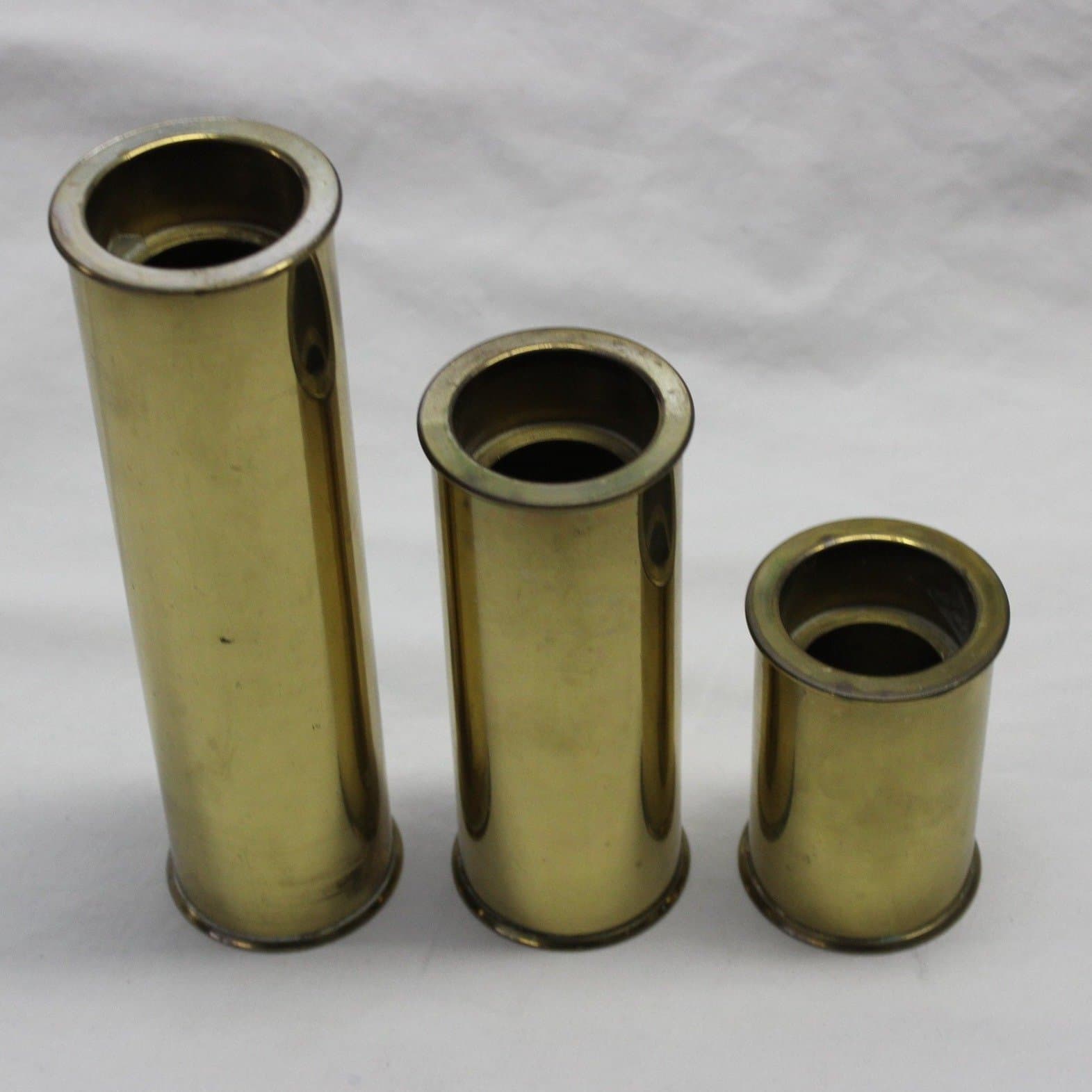 3 Cylindriska Ljusstake Ljushållare Höjd 18, 13, 8 cm Typ Engelssons i Mässing