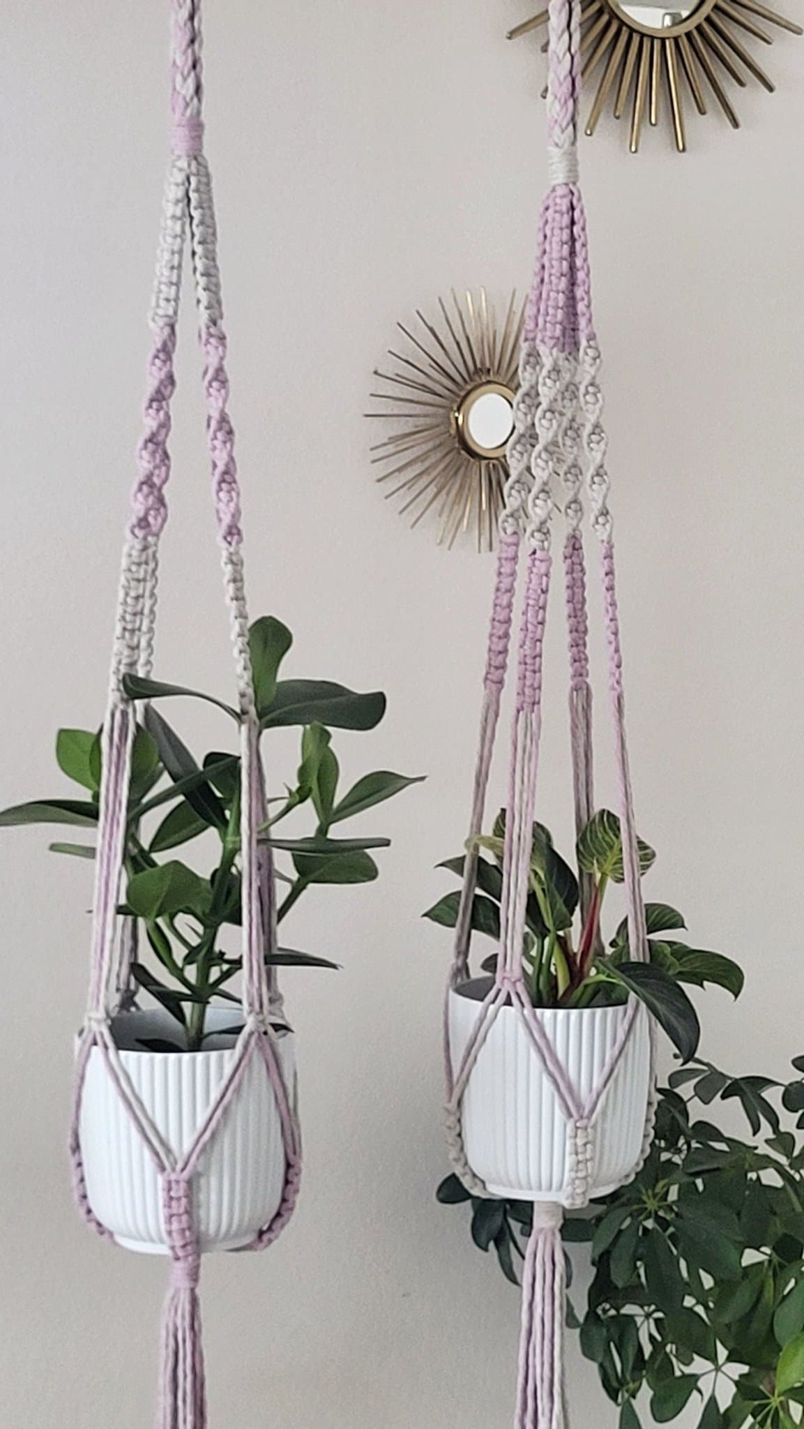 2 st handknutna makraméamplar – set i lila & grå