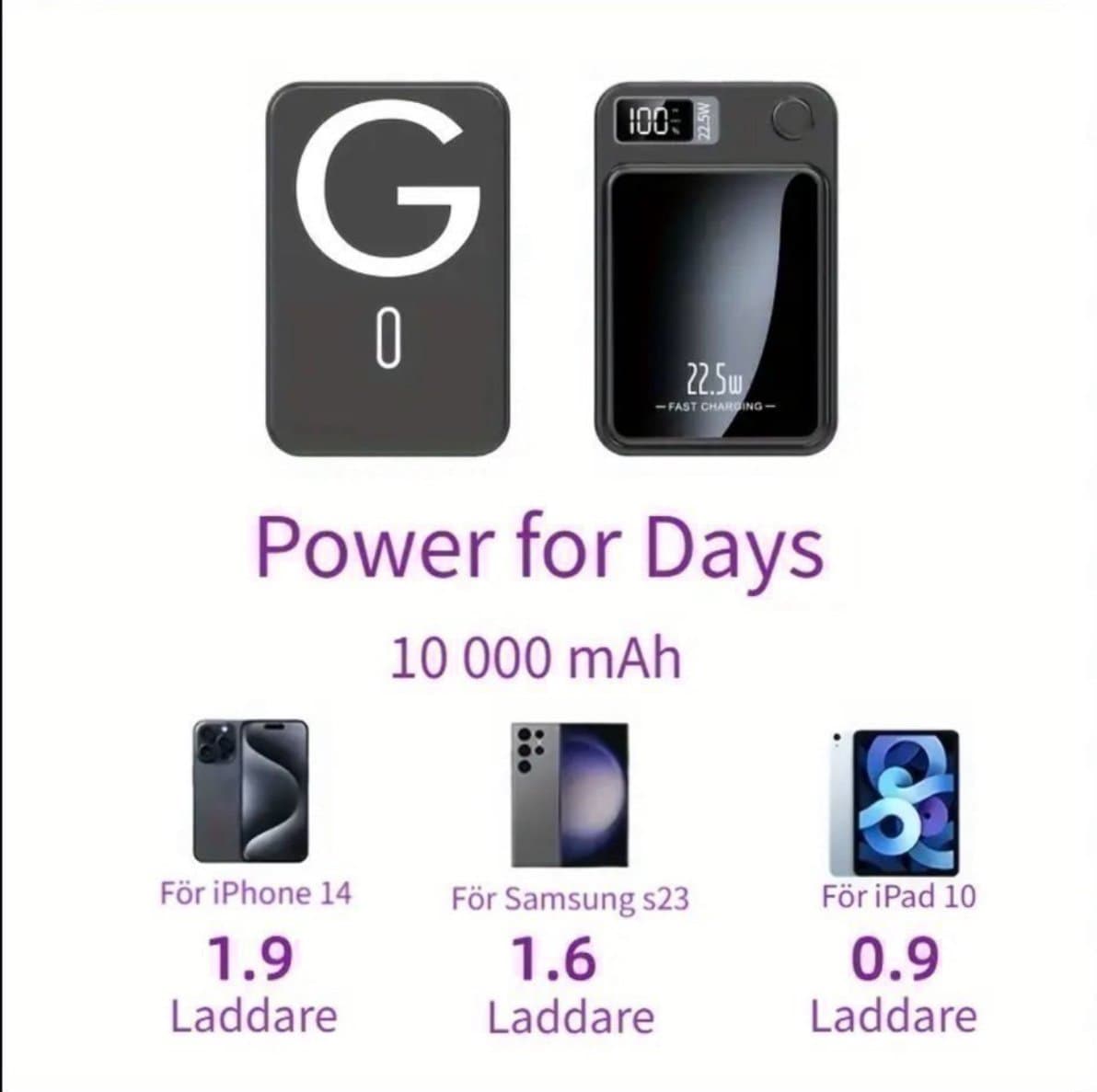 Magnetisk Powerbank 10 000mAh