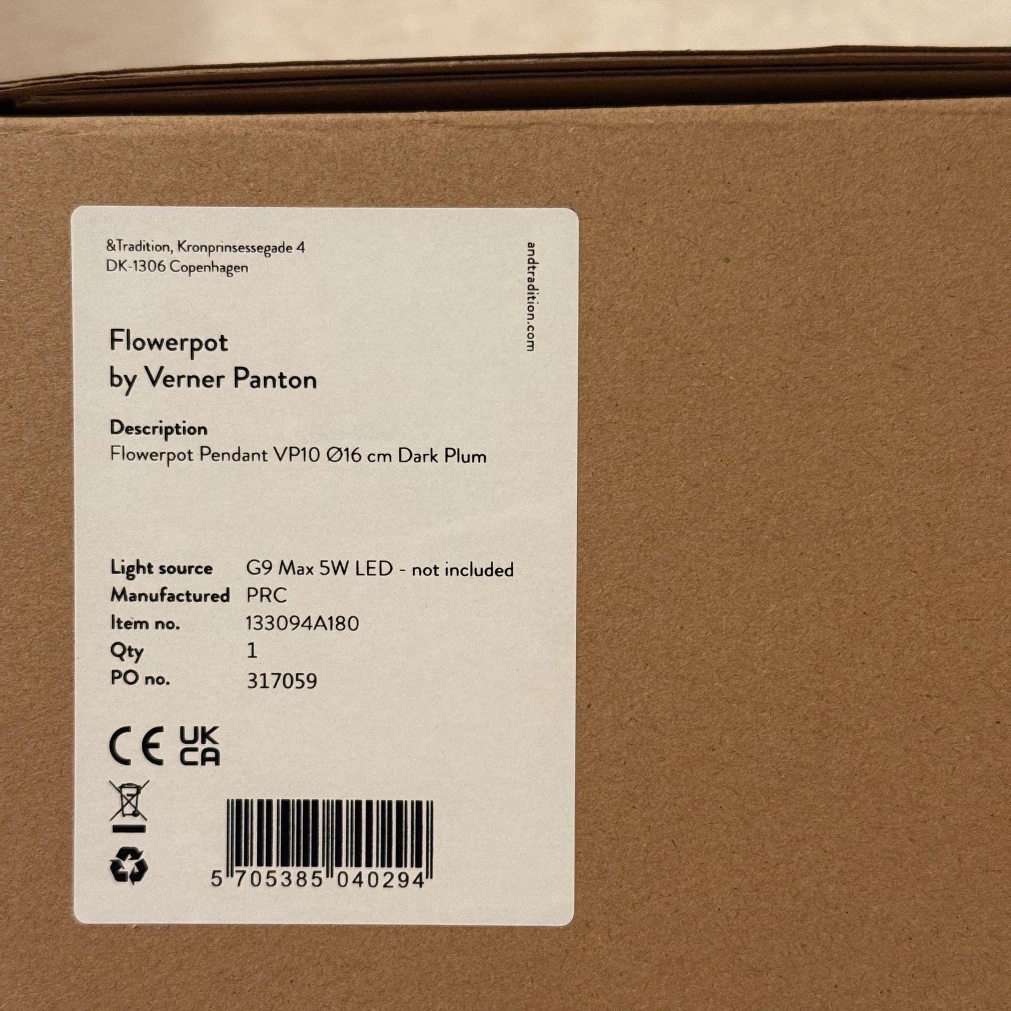 Flowerpot VP10 pendel, Ø16 cm, Dark Plum