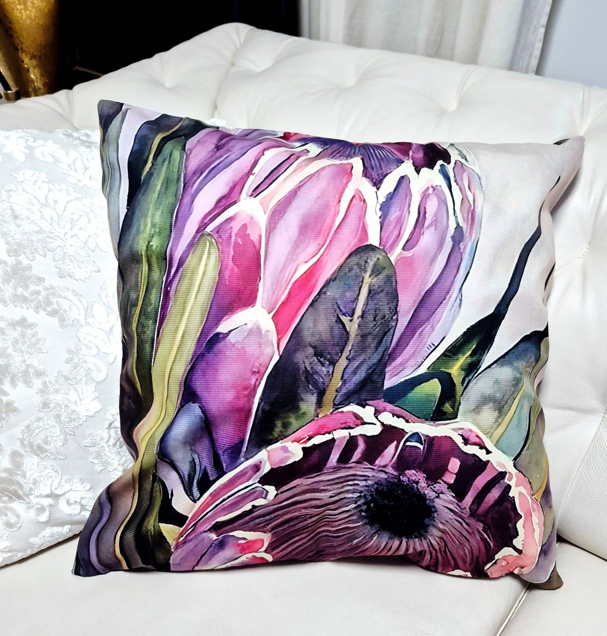 OBS 2st kuddfodral med tryck protea motiv 50x50cm polyester