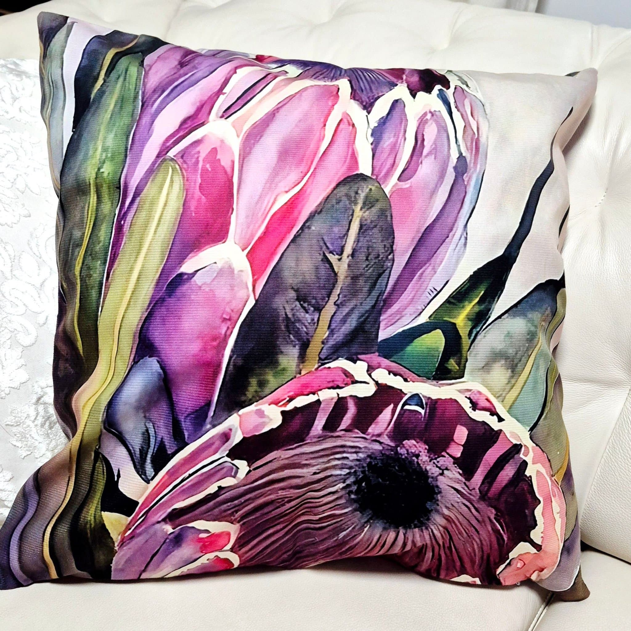 OBS 2st kuddfodral med tryck protea motiv 50x50cm polyester