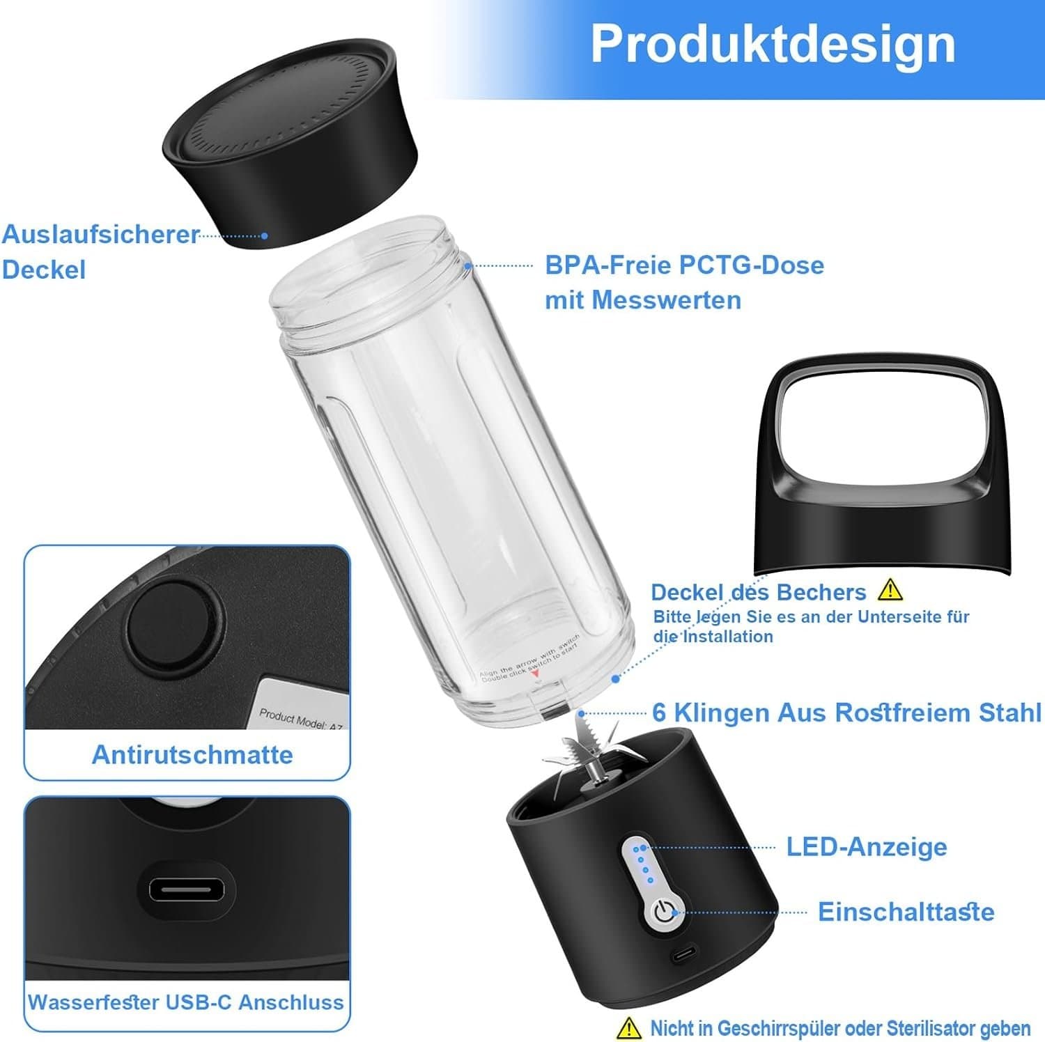 Laddbar Personal Size Blender • 500ml • USB • 4000mAh • 150 watt • ÅB