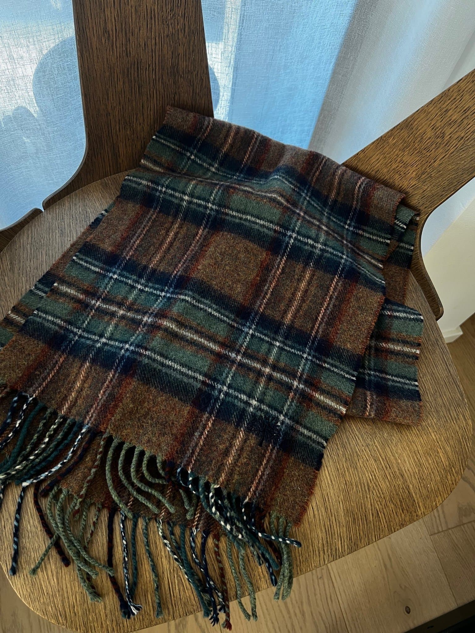 Äkta Mulberry brun, grön, blå 100% lammull scarf