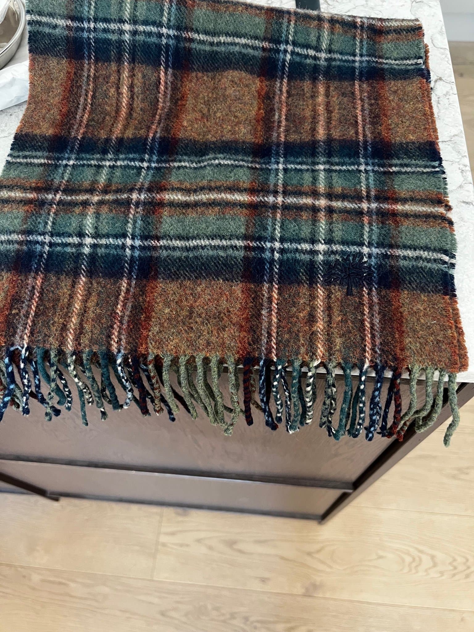 Äkta Mulberry brun, grön, blå 100% lammull scarf