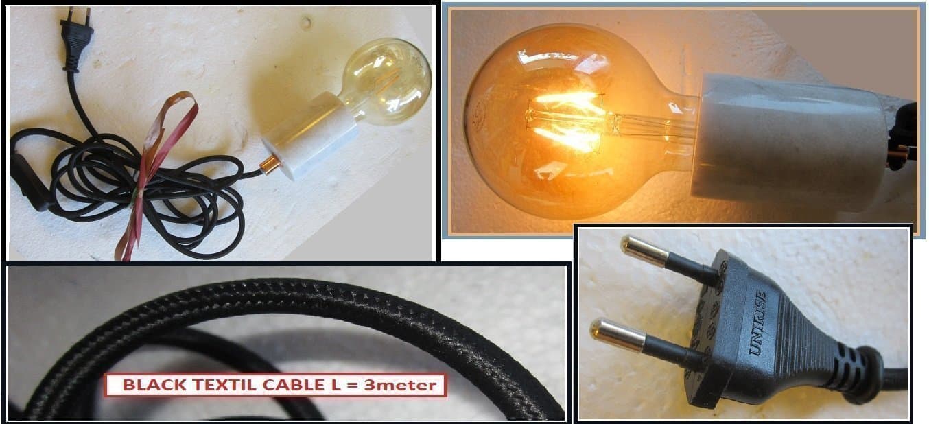 PENDANT white/gray MARBLE LIGHT. BLACK TEXTIL CABLE L = 3 meters condition : NEW