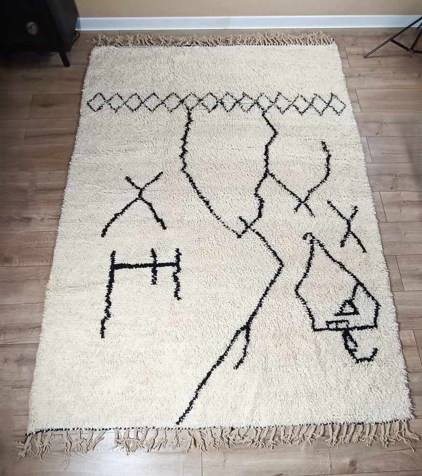 Matta 302 cm 215 cm Marockansk Berbermatta ny ullmatta orientaliskt tyg