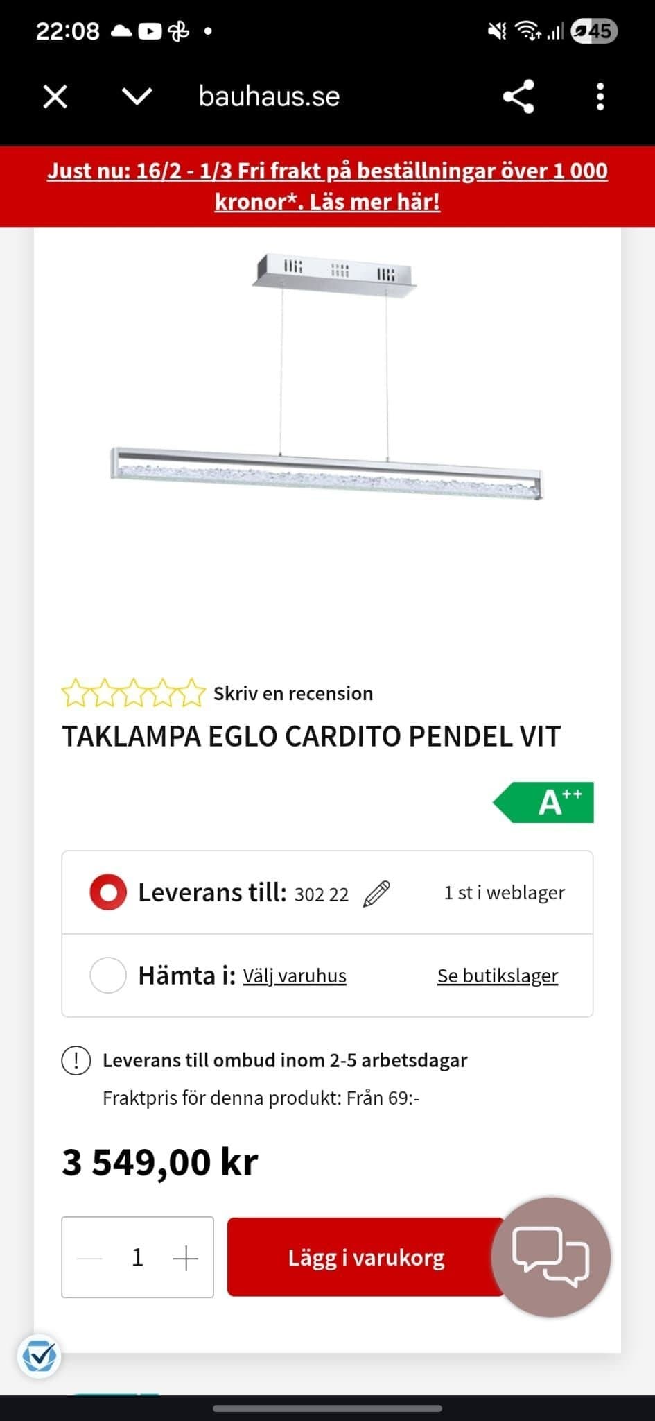 Taklampa EGLO Cardito Pendel Vit