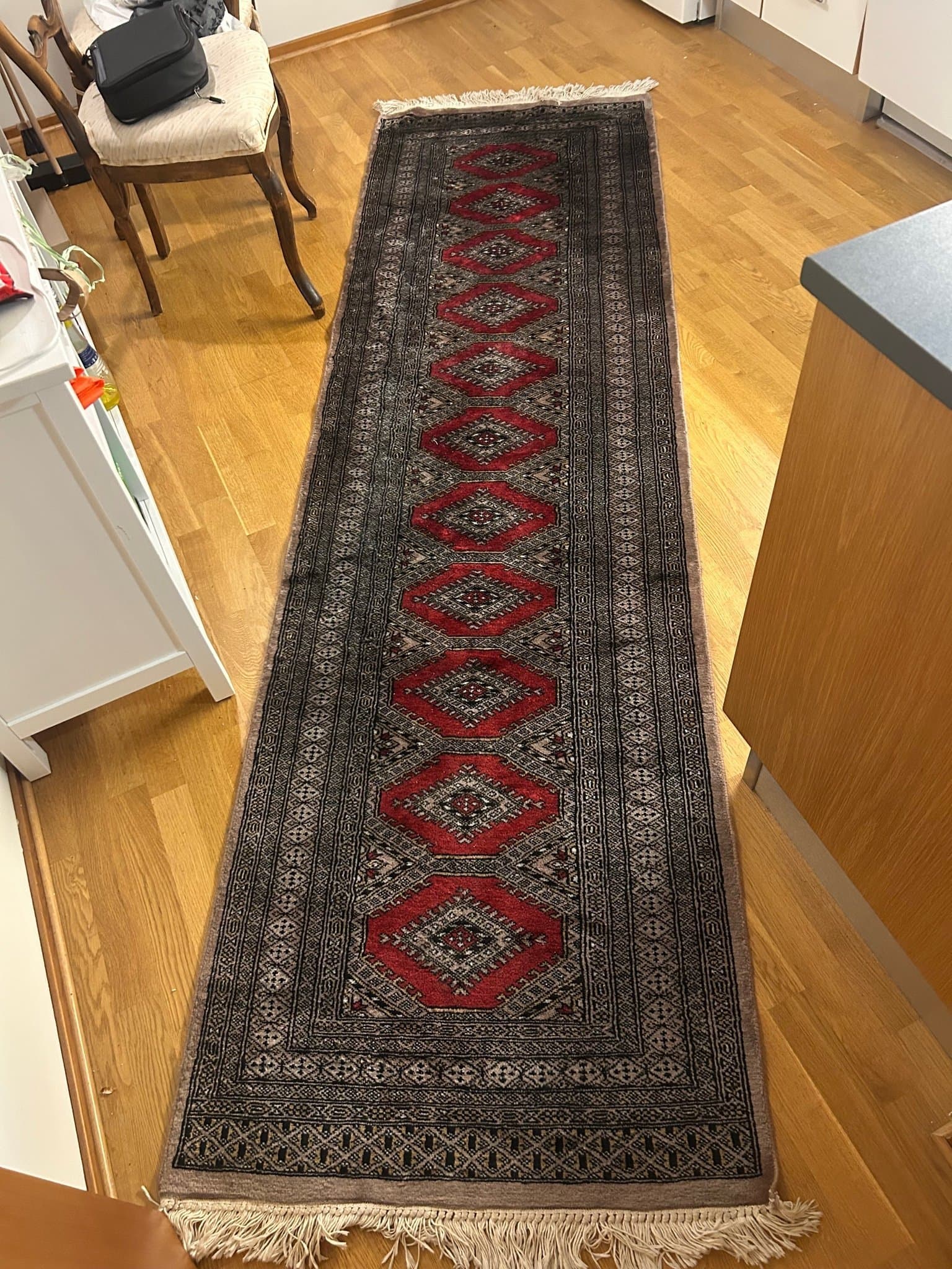 Matta, röd och svart, 290x80 cm