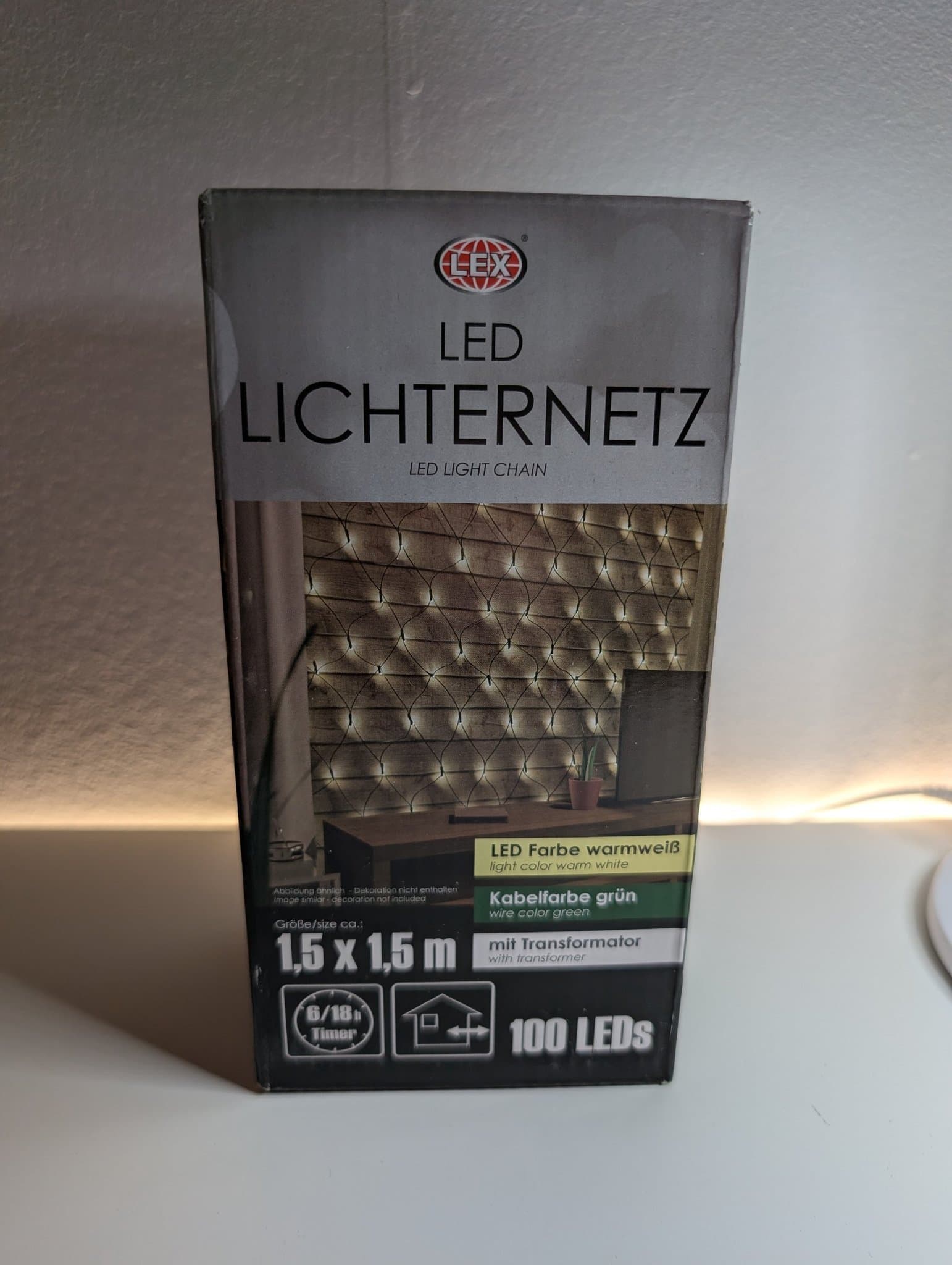 Dekorativt LED-ljusnät 1,5 x 1,5 m – Varmvitt sken med timerfunktion - OÖPPNAD