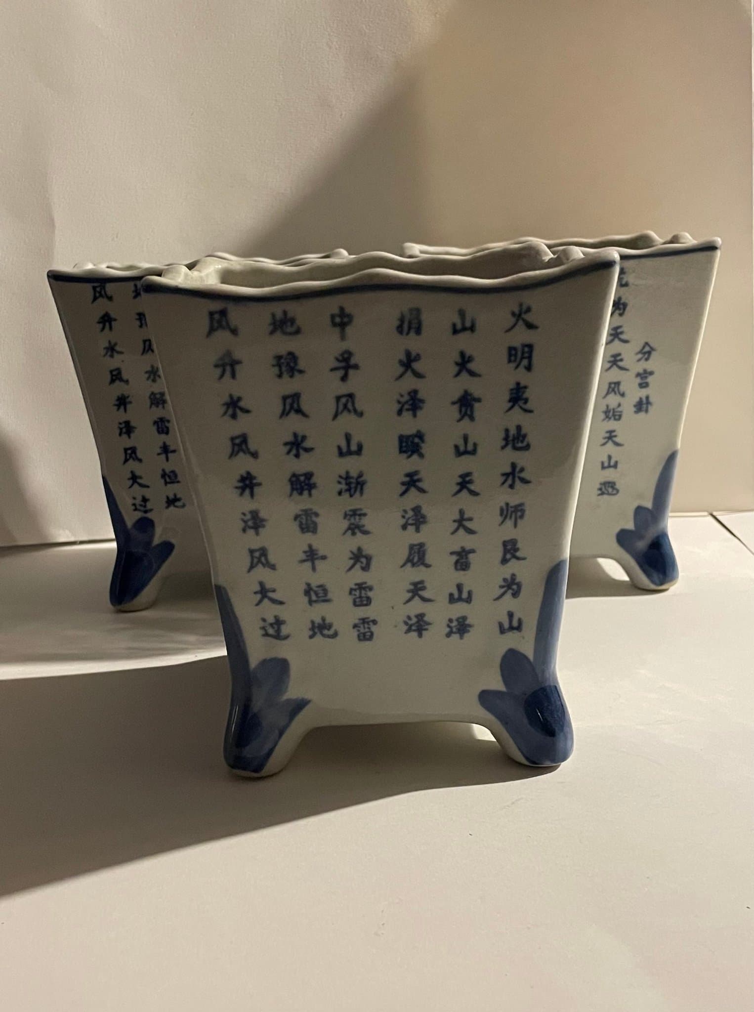 Blå/vita kinesiska keramik krukor 3 st